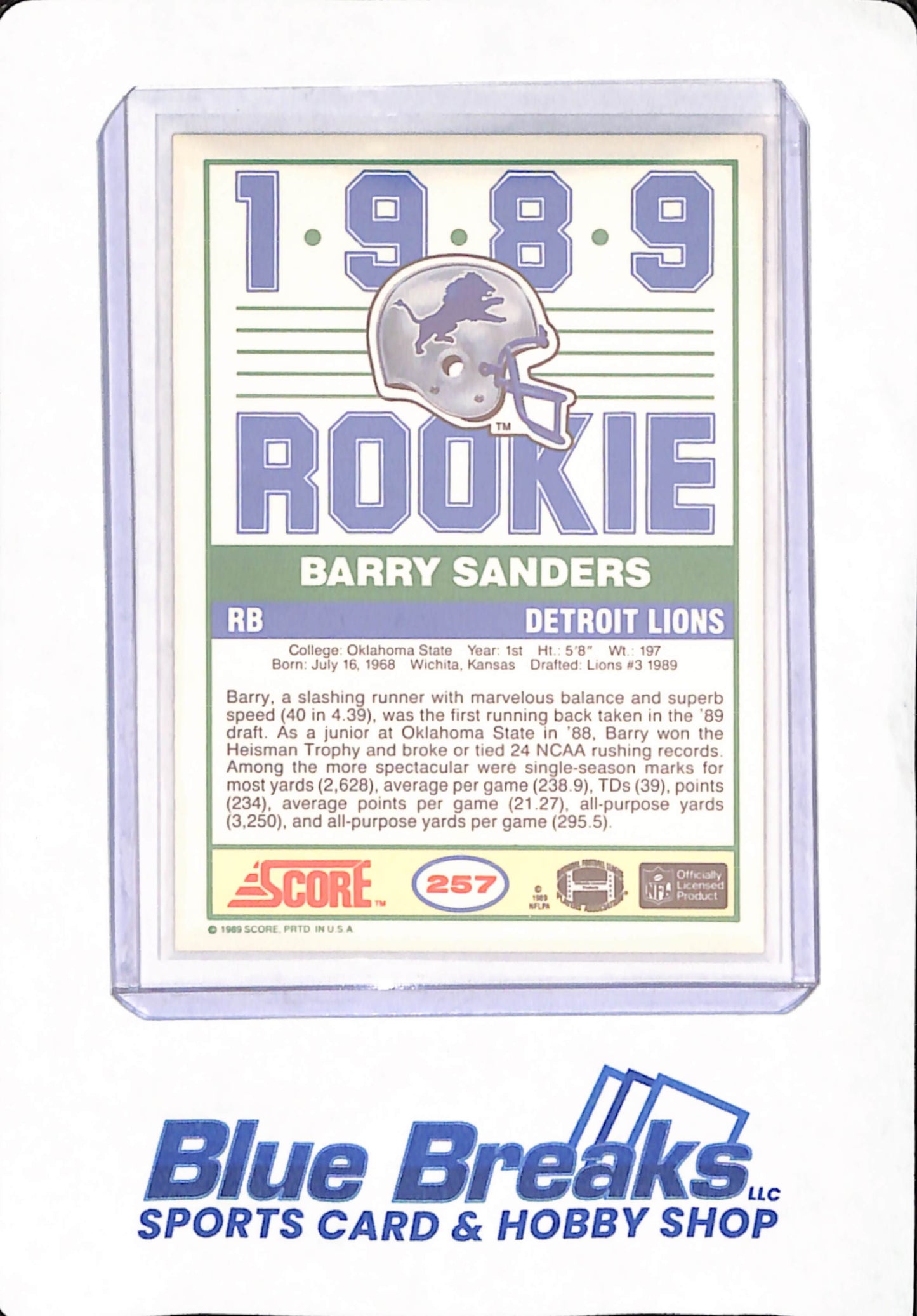 1989 Score - Barry Sanders - Football - Detroit Lions - Rookie - # 257