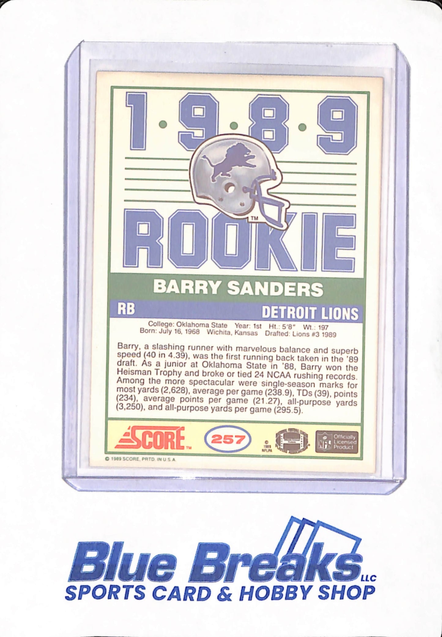 1989 Score - Barry Sanders - Football - Detroit Lions - Rookie - #257