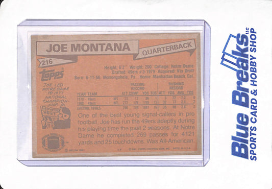 1981 Topps - Joe Montana - Football - San Francisco 49ers - # 216