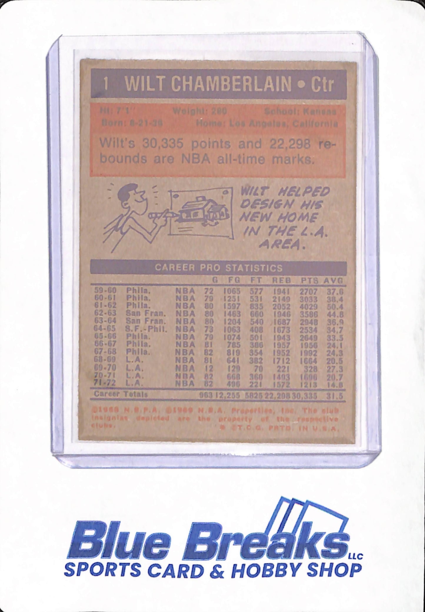 1972-73 Topps - Wilt Chamberlain - Basketball - Los Angeles Lakers - # 1