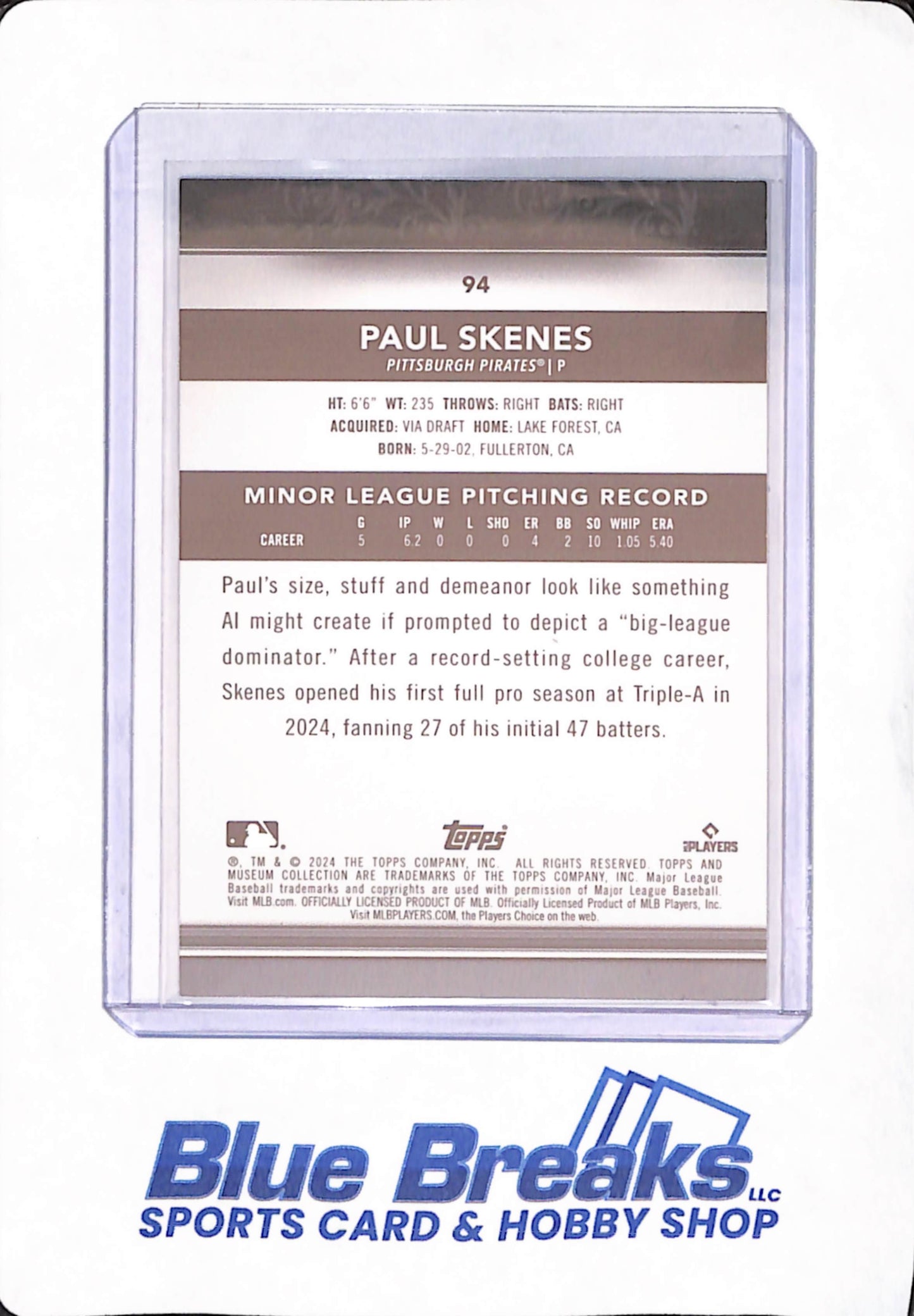 2024 Topps Museum Collection - Paul Skenes - Baseball - Pittsburgh Pirates - # 94 - Rookie