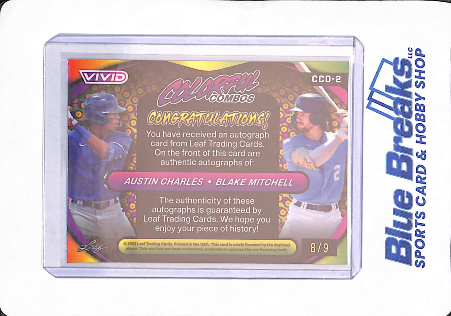 2023 Leaf Vivid - Austin Charles - Black Mitchell - Colorful Combos - Baseball - Kansas City Royals - 8/9 - Autographed