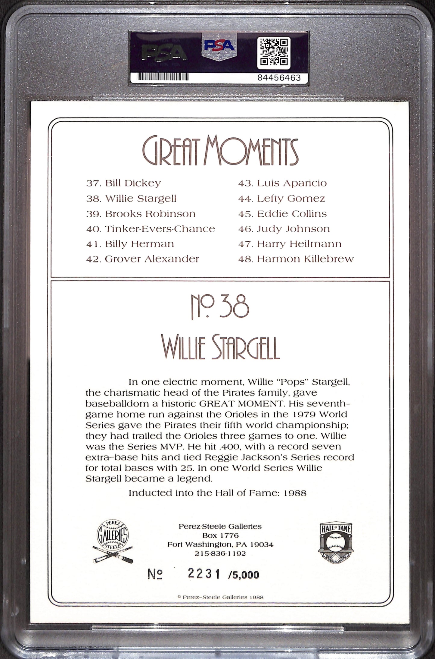 Perez-Steele Great Moments - Willie Stargell - PSA/DNA Certified - Authentic Auto - 2231/5000 - Boston Red Sox - Baseball - #38
