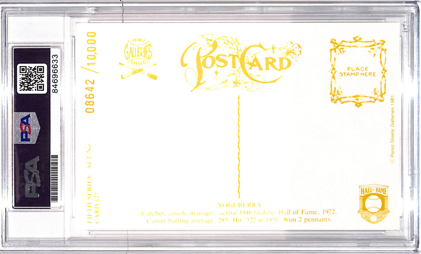 Perez-Steele HOF - Yogi Berra - PSA/DNA Certified - Auto Grade 10 - 08642/10000 - New York Yankees - Baseball - #127