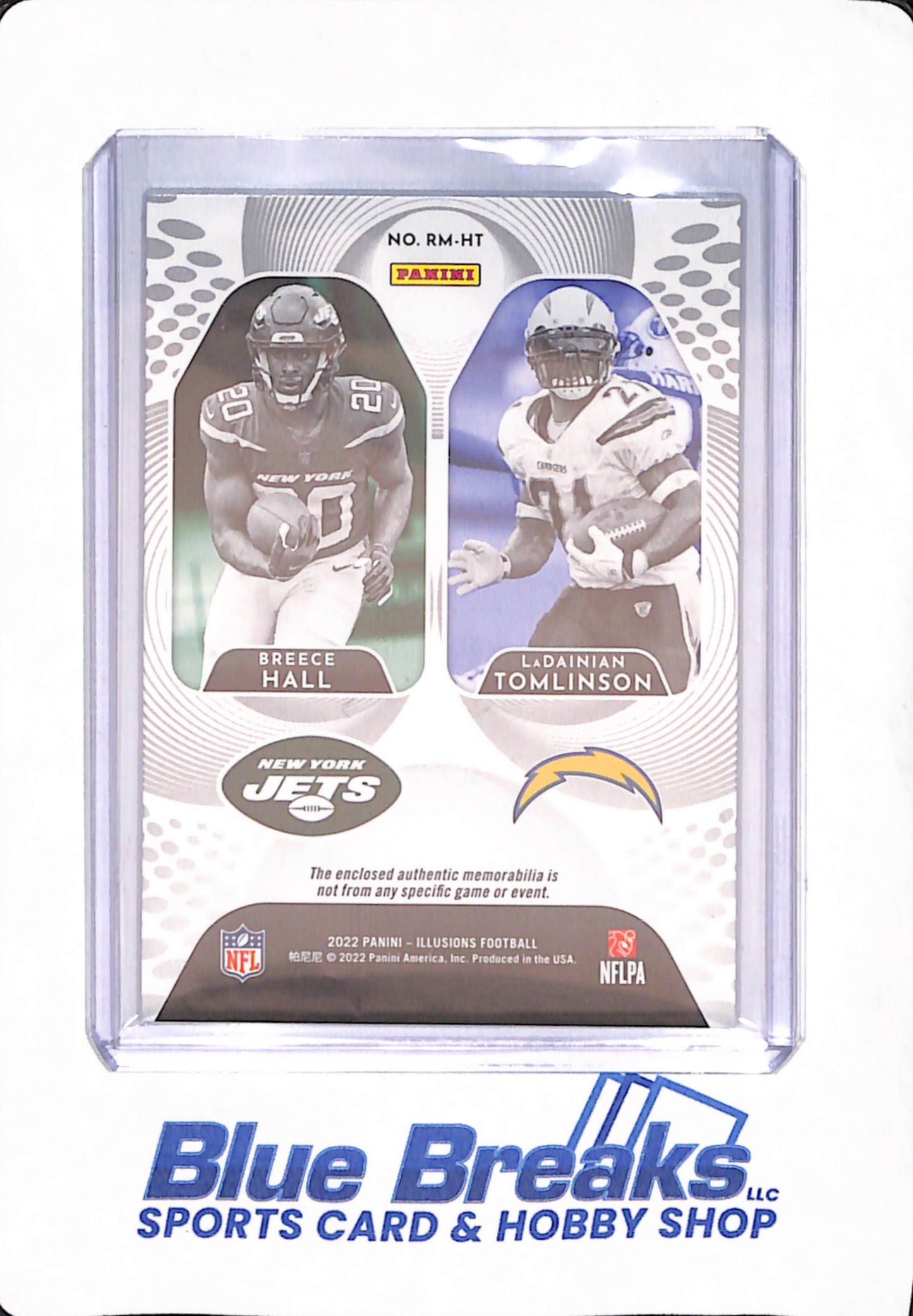 2022 Panini Illusions - Breece Hall - LaDainian Tomlinson - Football - New York Jets - Los Angeles Chargers - Dual Relic - 47/99 - #RM-HT