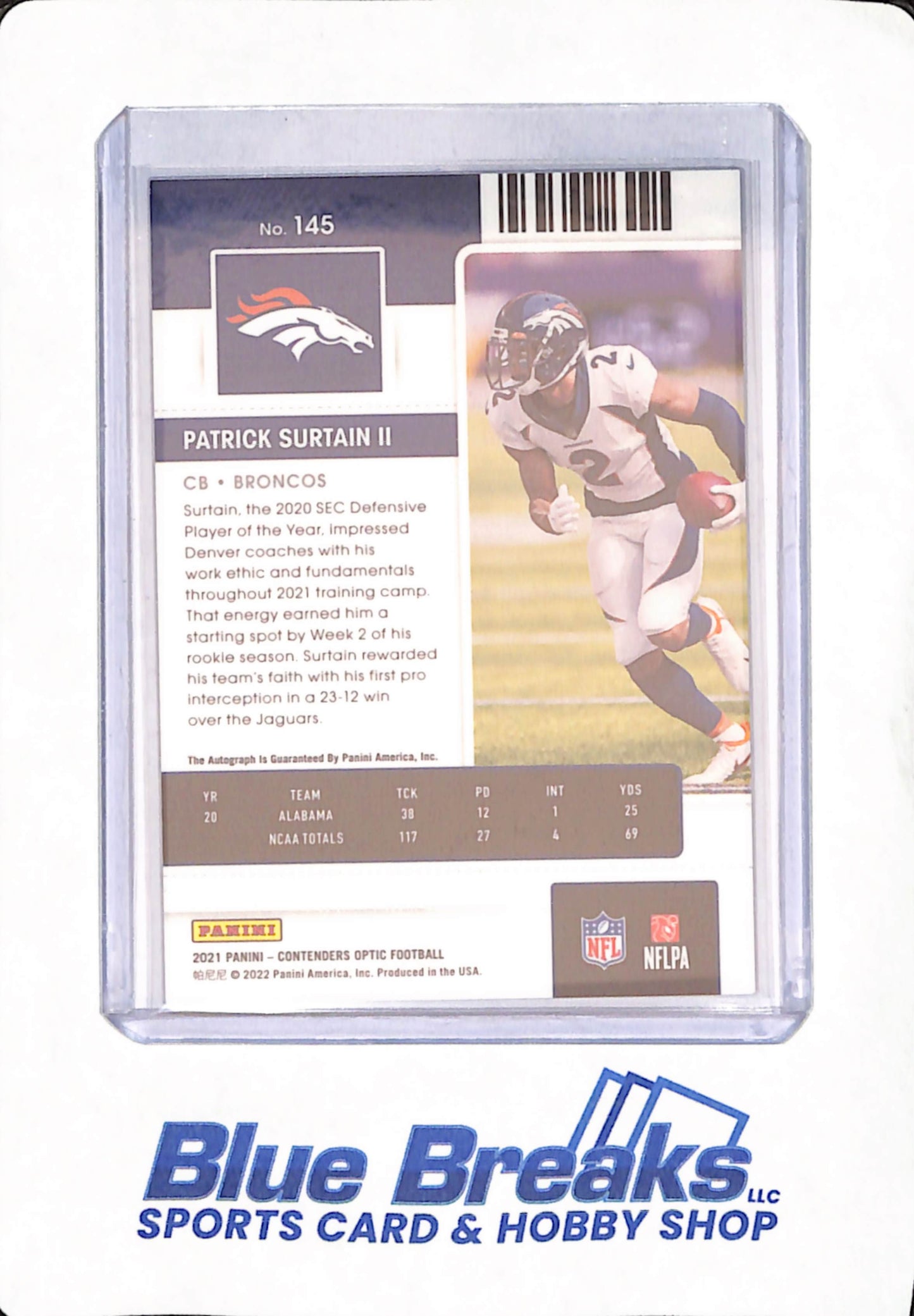 2021 Panini Contenders Optic - Patrick Surtain II - Football - Denver Broncos - Autograph - Rookie Ticket - RC - #145