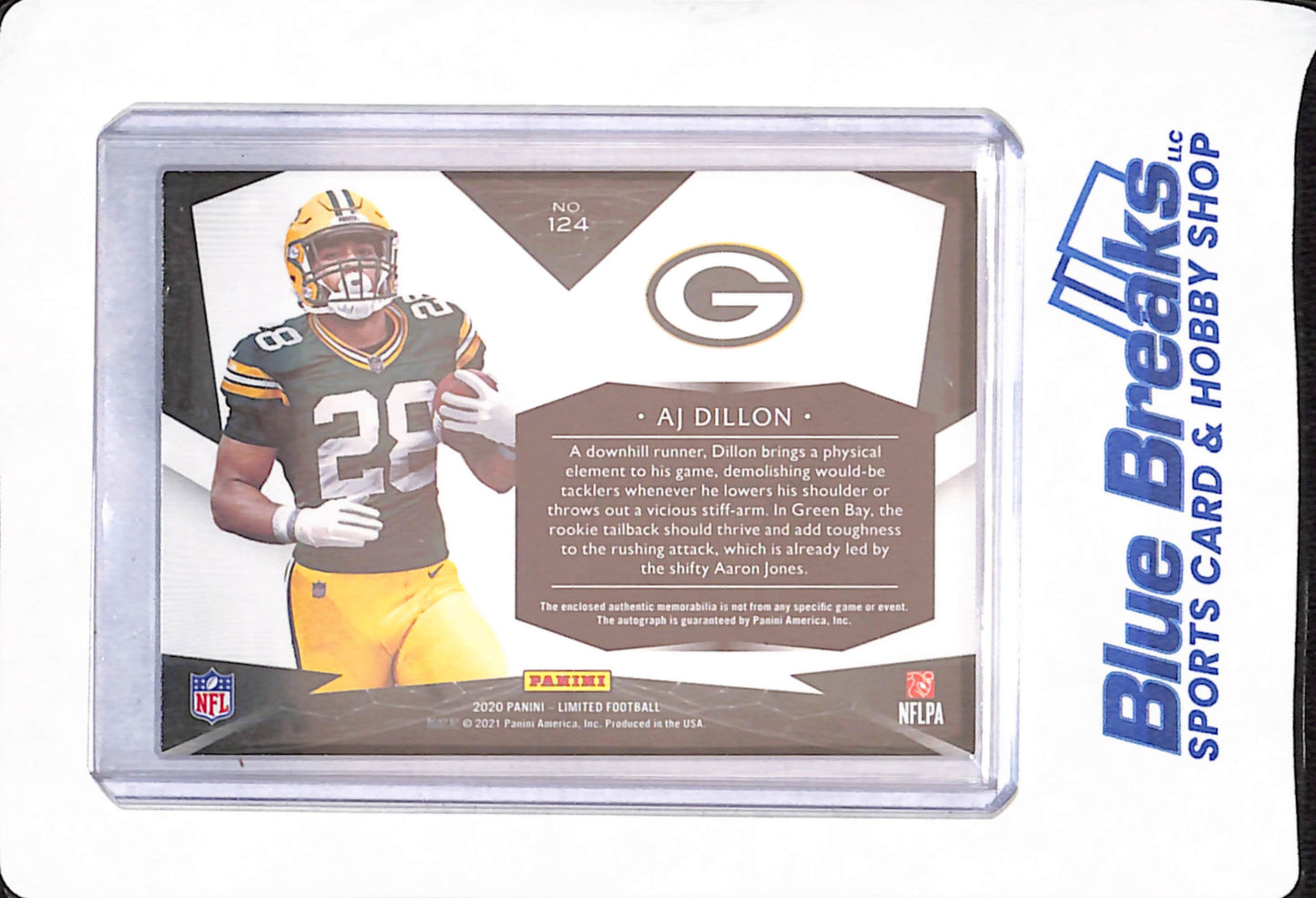 2020 Panini Limited - AJ Dillon - Football - Green Bay Packers - Autograph - Relic - RC - 27/75 - #124