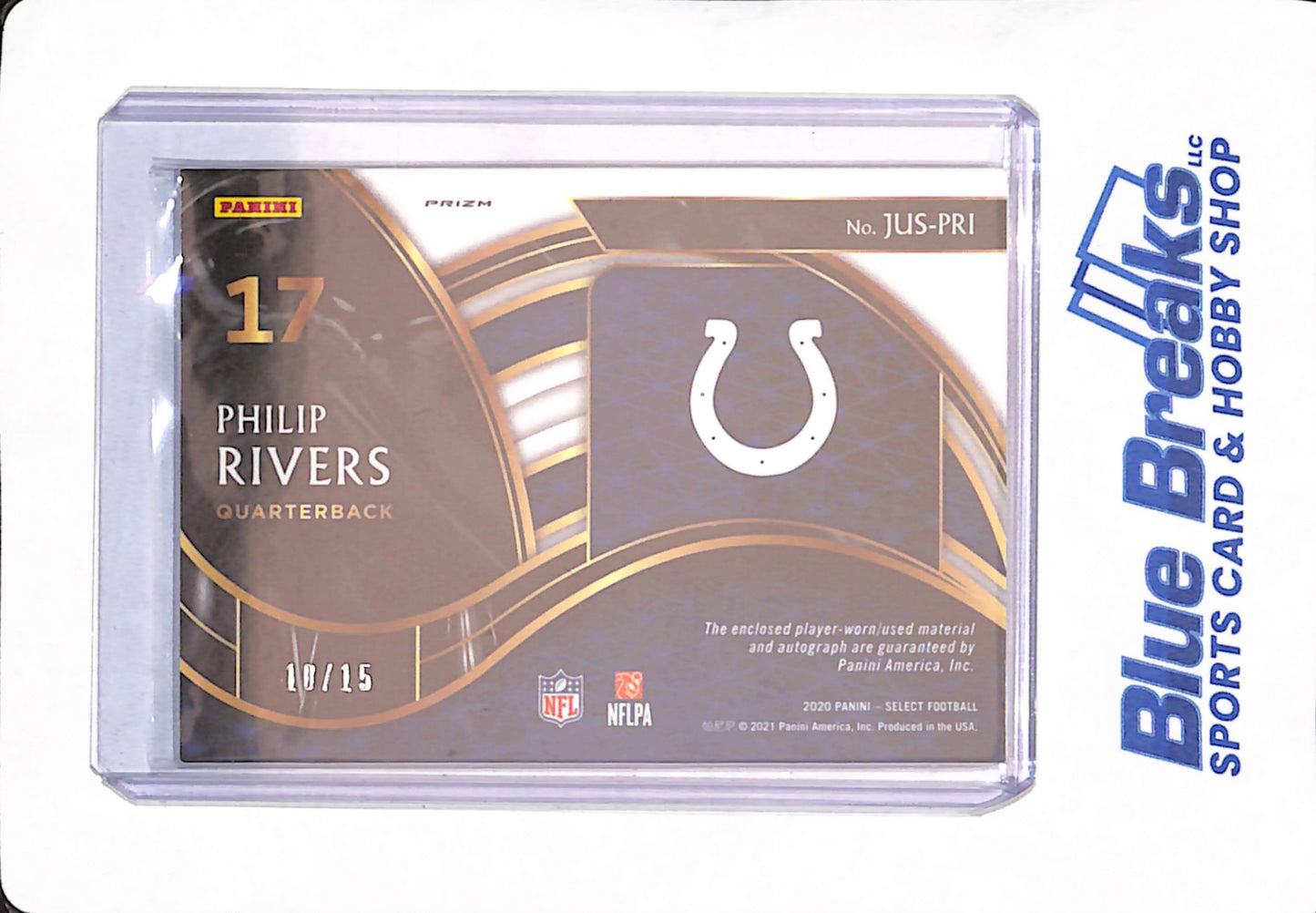 2021 Panini Select - Philip Rivers - Football - Indianapolis Colts - Autograph - Relic - Prizm - 10/15 - #JUS-PRI