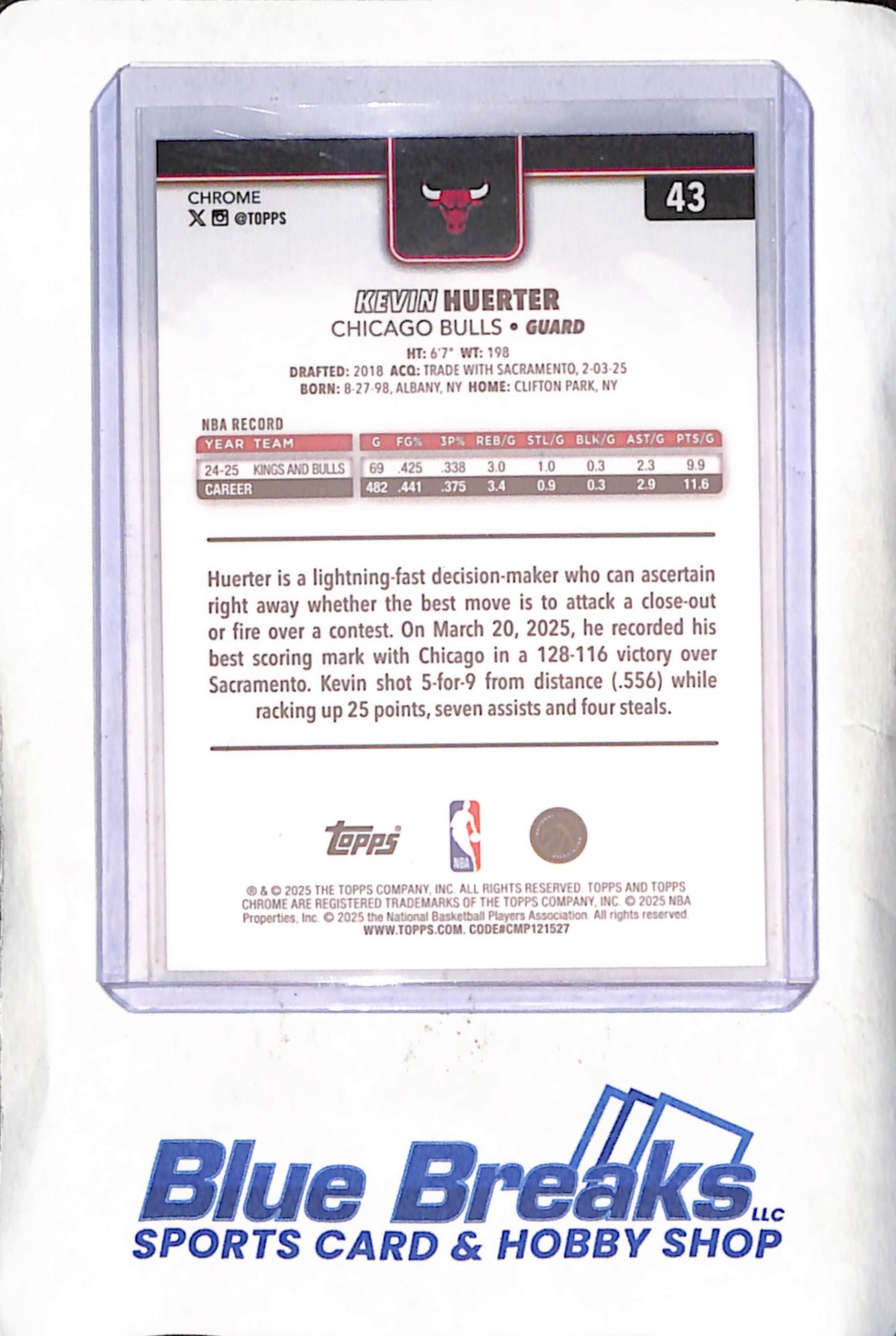 2025 Topps Chrome - Kevin Huerter - Green Raywave - 79/99 - Chicago Bulls - Basketball - #43