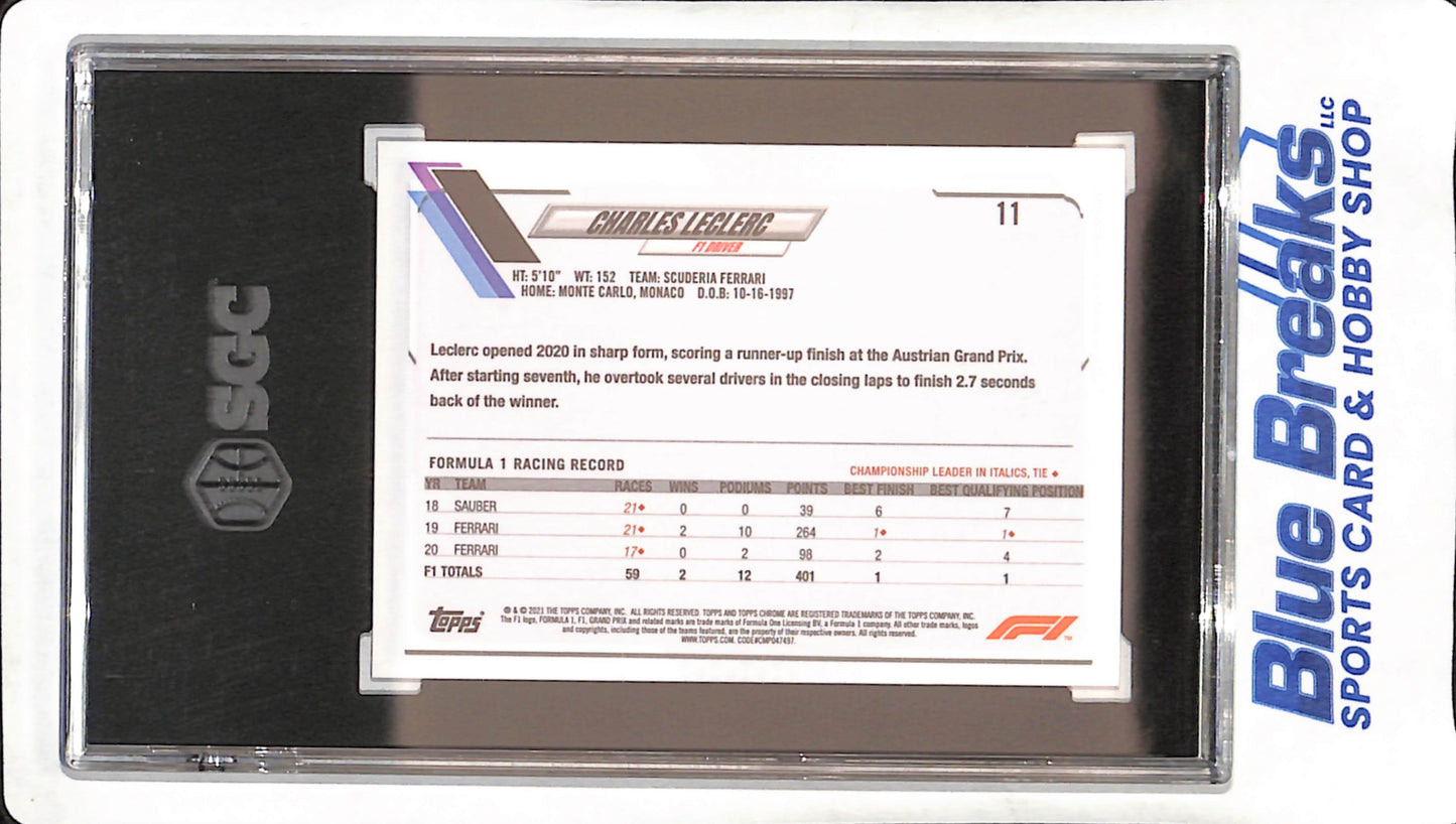 2021 Topps Chrome F1 - Charles LeClerc - Black & White Raywave Refractor - SGC 9 - Scuderia Ferrari - Formula One - #11