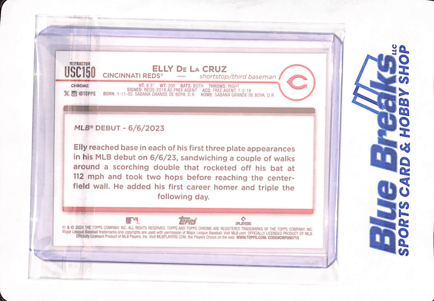 2024 Topps Chrome - Elly De La Cruz - Baseball - Cincinnati Reds - Refractor - RC - #USC150