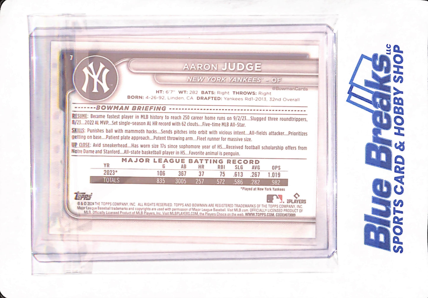 2024 Bowman - Aaron Judge - Baseball - New York Yankees - Purple - 141/250 - #7