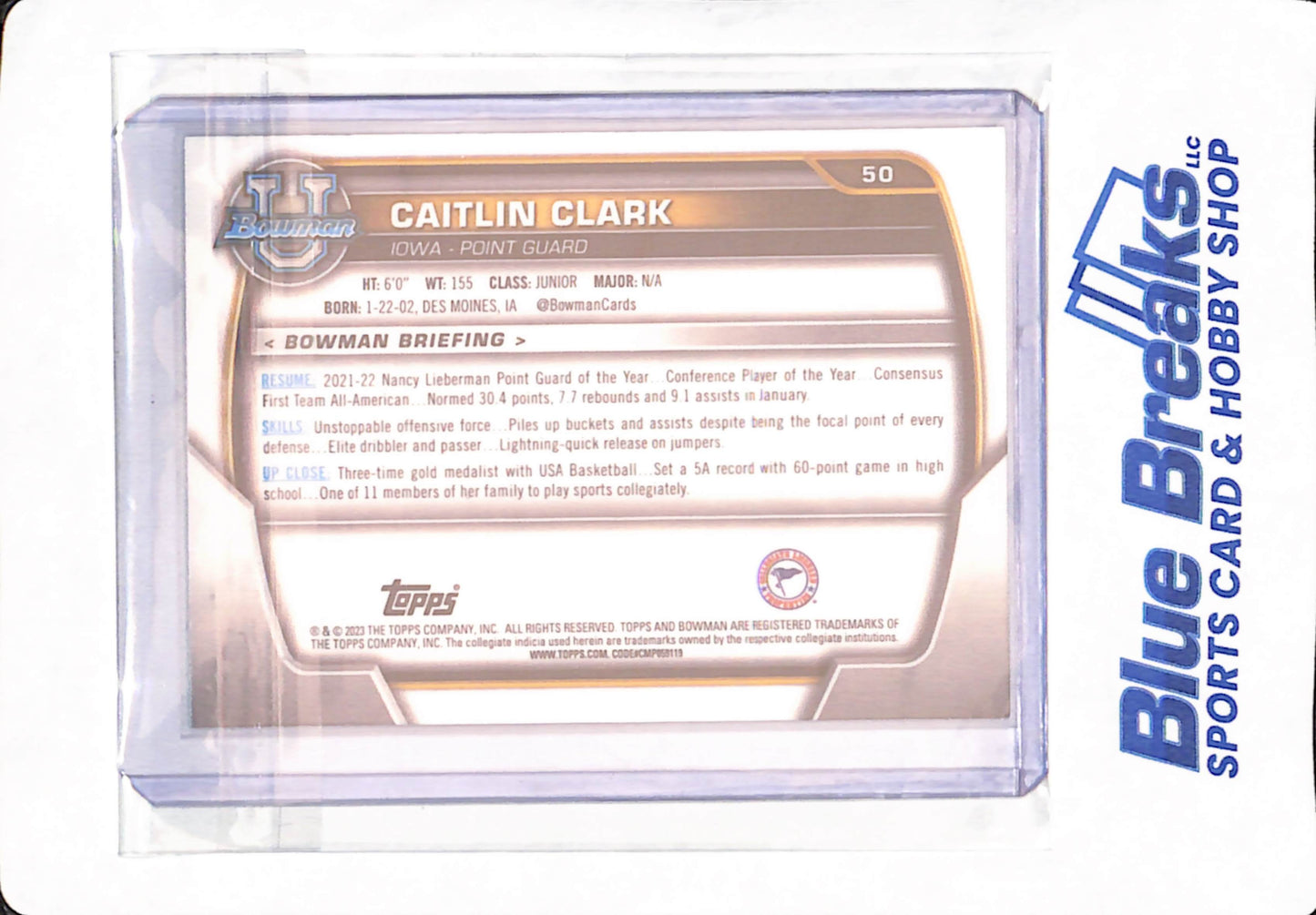 2024 Bowman U Chrome - Caitlin Clark - Basketball - University of Iowa Hawkeyes - 1st - #50
