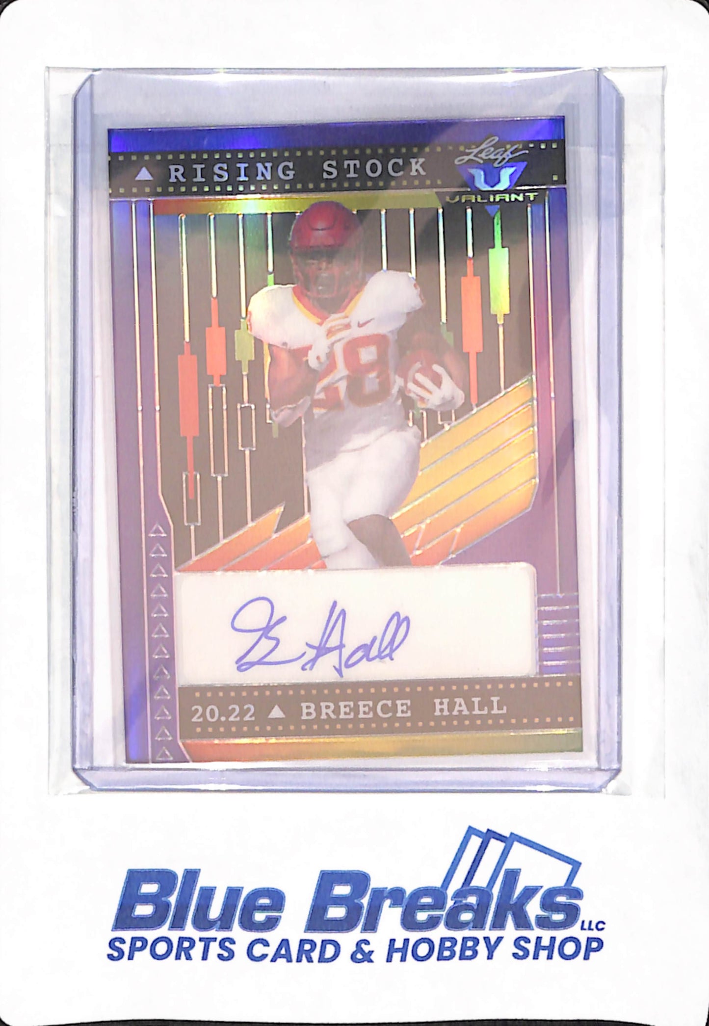 2022 Leaf Valiant - Breece Hall - Football - New York Jets - Rising Stock - Purple - Autographed - 9/15