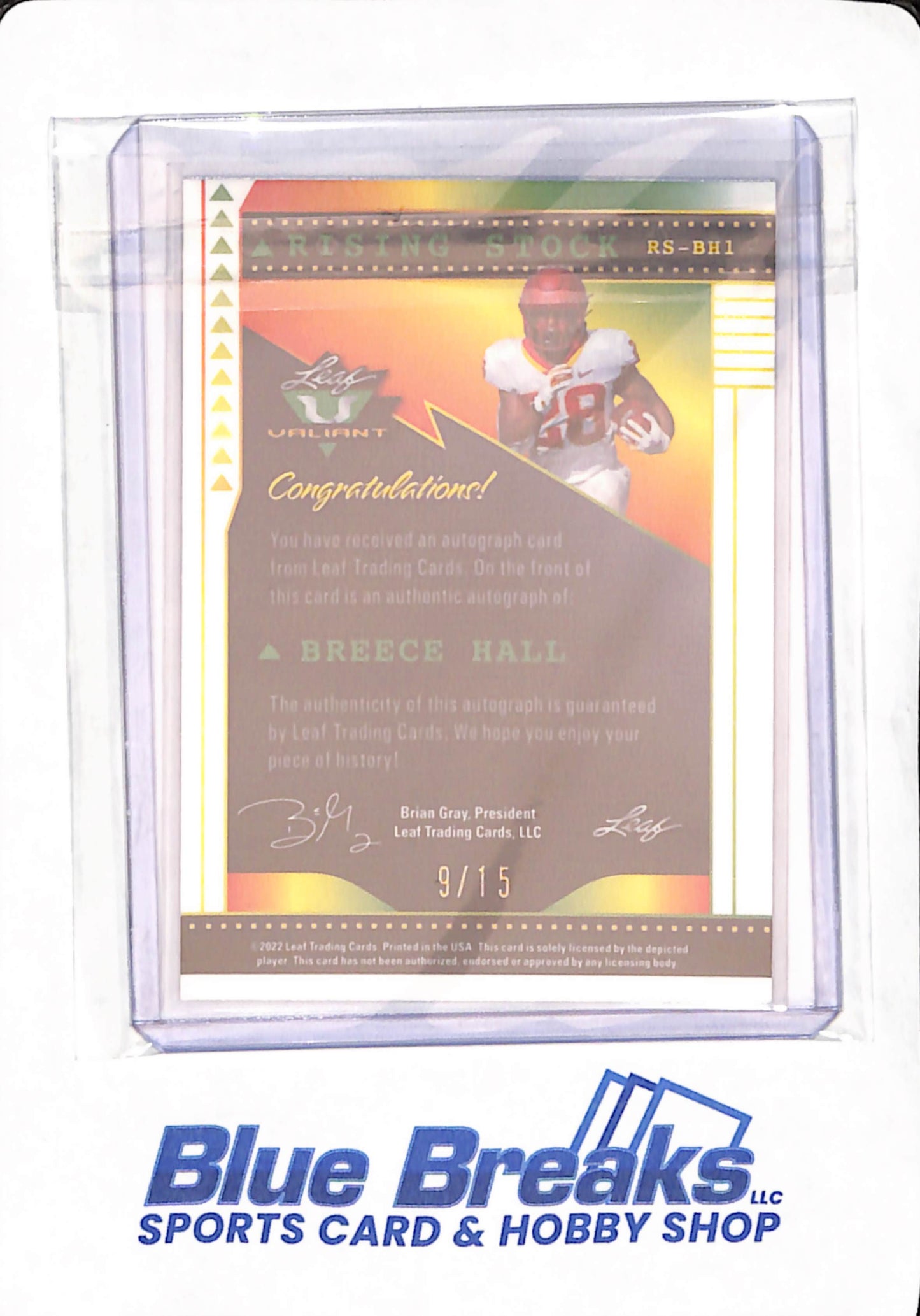 2022 Leaf Valiant - Breece Hall - Football - New York Jets - Rising Stock - Purple - Autographed - 9/15