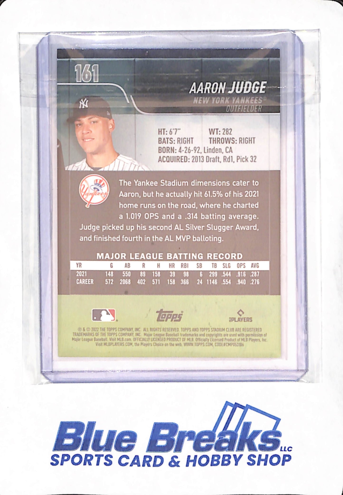 2022 Topps Stadium Club - Aaron Judge - Baseball - New York Yankees - # 161 - Design Variation - 1991