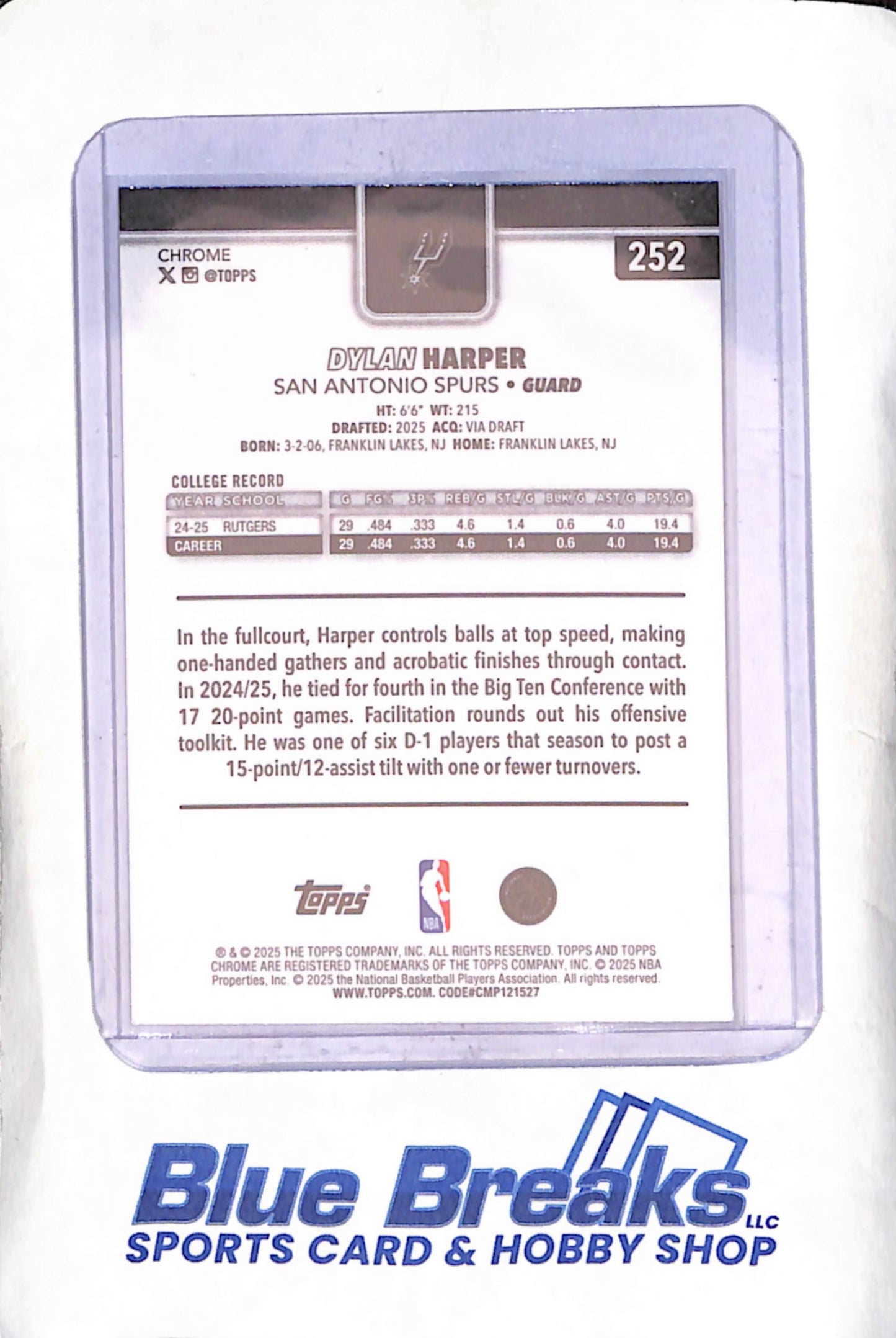 2025 Topps Chrome - refractor - Dylan Harper - #252 - basketball - Spurs