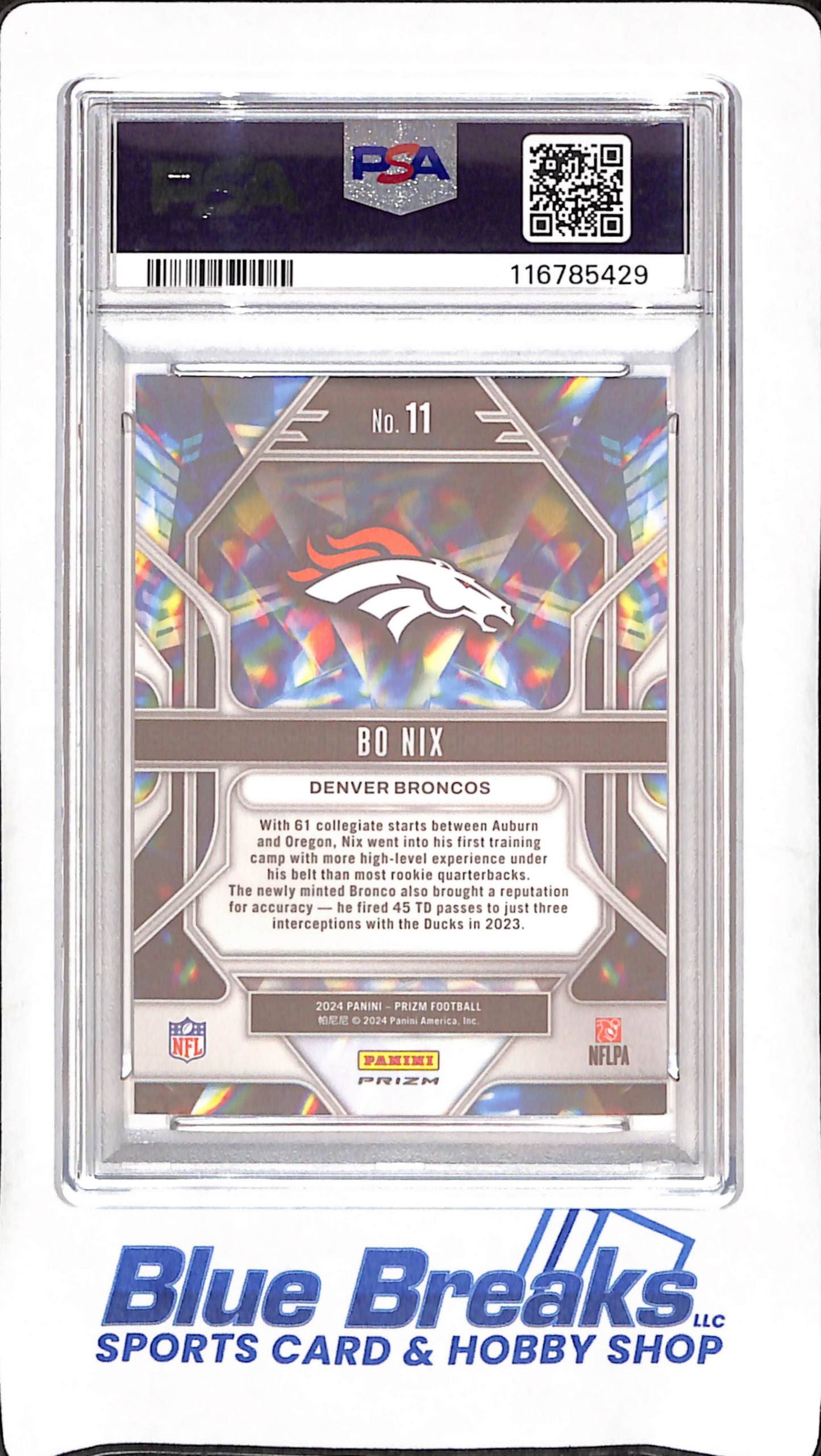 2024 Panini Prizm - Bo Nix - Green Wave Prizmatic - RC - PSA 8 - Denver Broncos - Football - #11