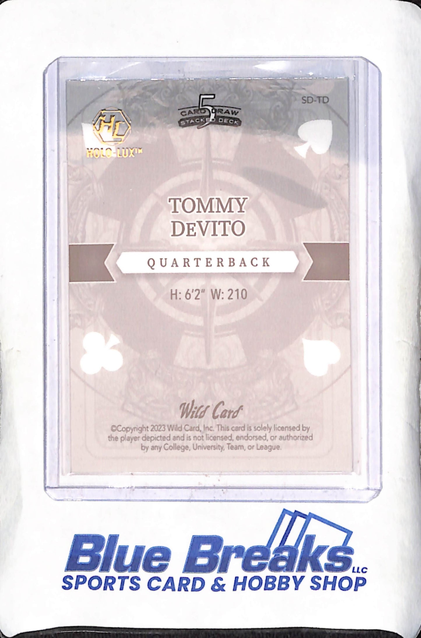 2023 Wild Card 5 Card Draw - Tommy DeVito - Holo-Lux - 1/1 - Rookie - New England Patriots - Football - #SD-TD