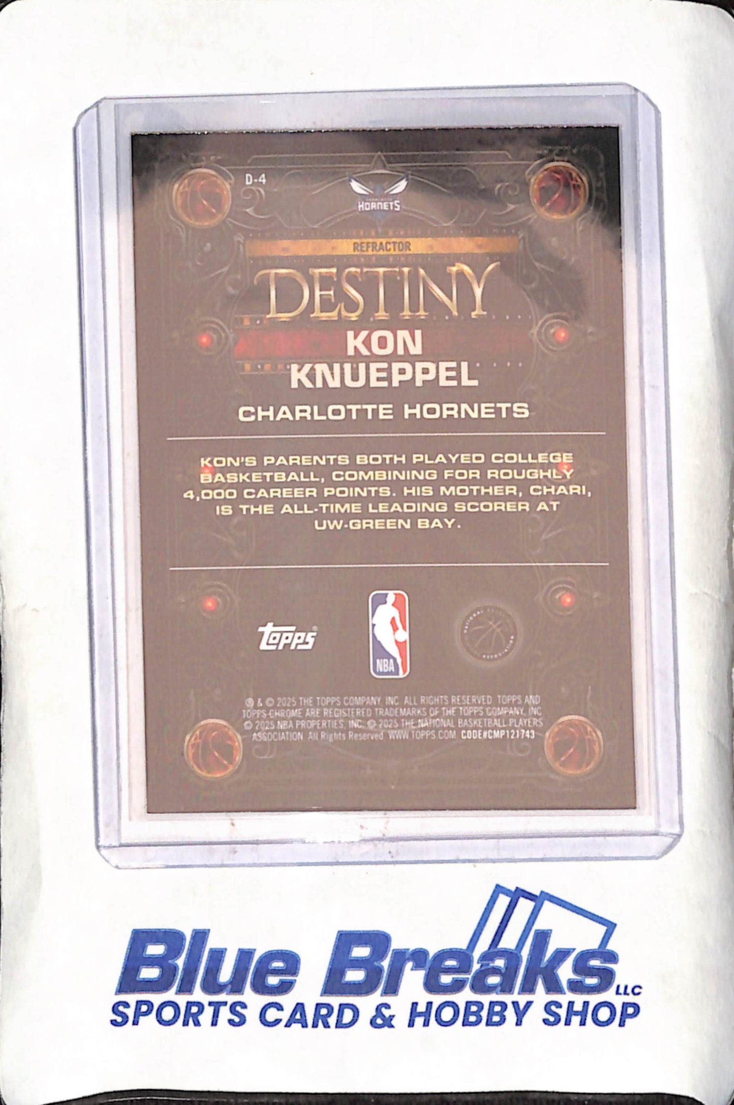 2025 Topps Chrome - Kon Knueppel - Destiny - RC - Refractor - Charlotte Hornets - Basketball - #D-4
