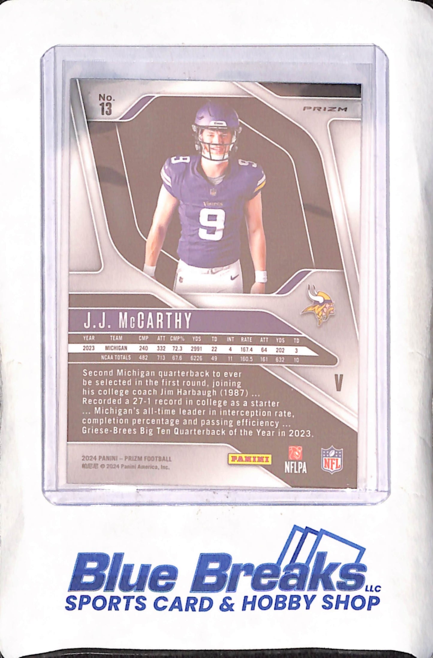 2024 Panini Prizm - JJ McCarthy - Image Variation - Silver - RC - Minnesota Vikings - Football - #13