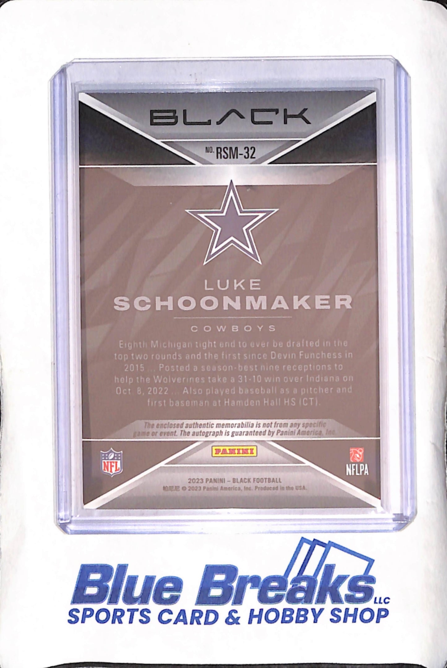 2023 Panini Black - Luke Schoonmaker - Autograph - Dual Relic - 36/50 - RC - Dallas Cowboys - Football - #RSM-32