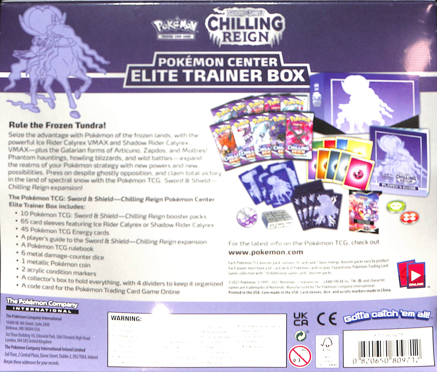 Pokemon Sword & Shield: Chilling Reign Pokemon Center Elite Trainer Box - PURPLE - Sealed Wax