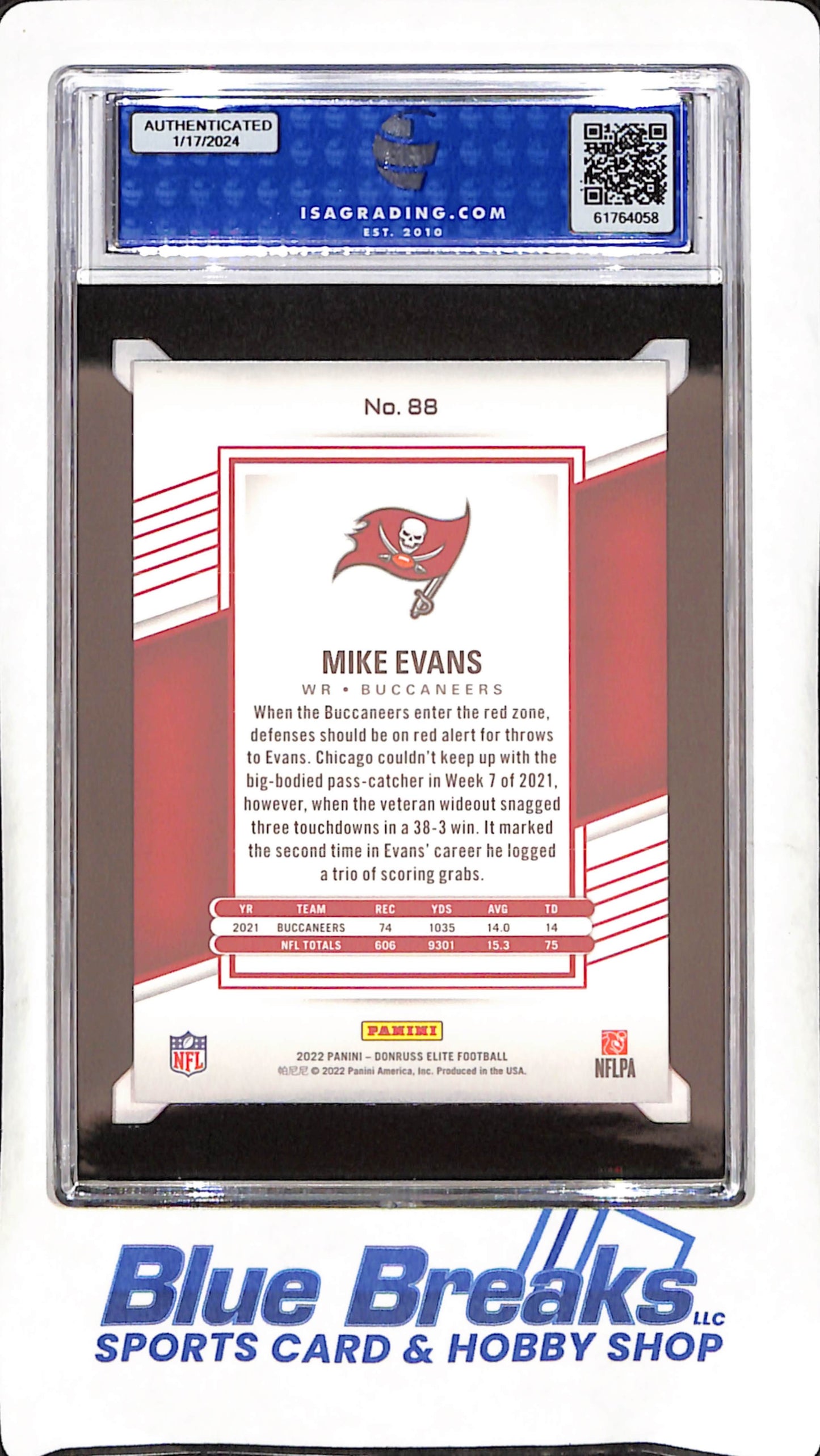 2022 Panini Donruss Elite - Mike Evans - Aspirations - Shimmer - 5/499 - ISA 10 - Tampa Bay Buccaneers - Football - #88