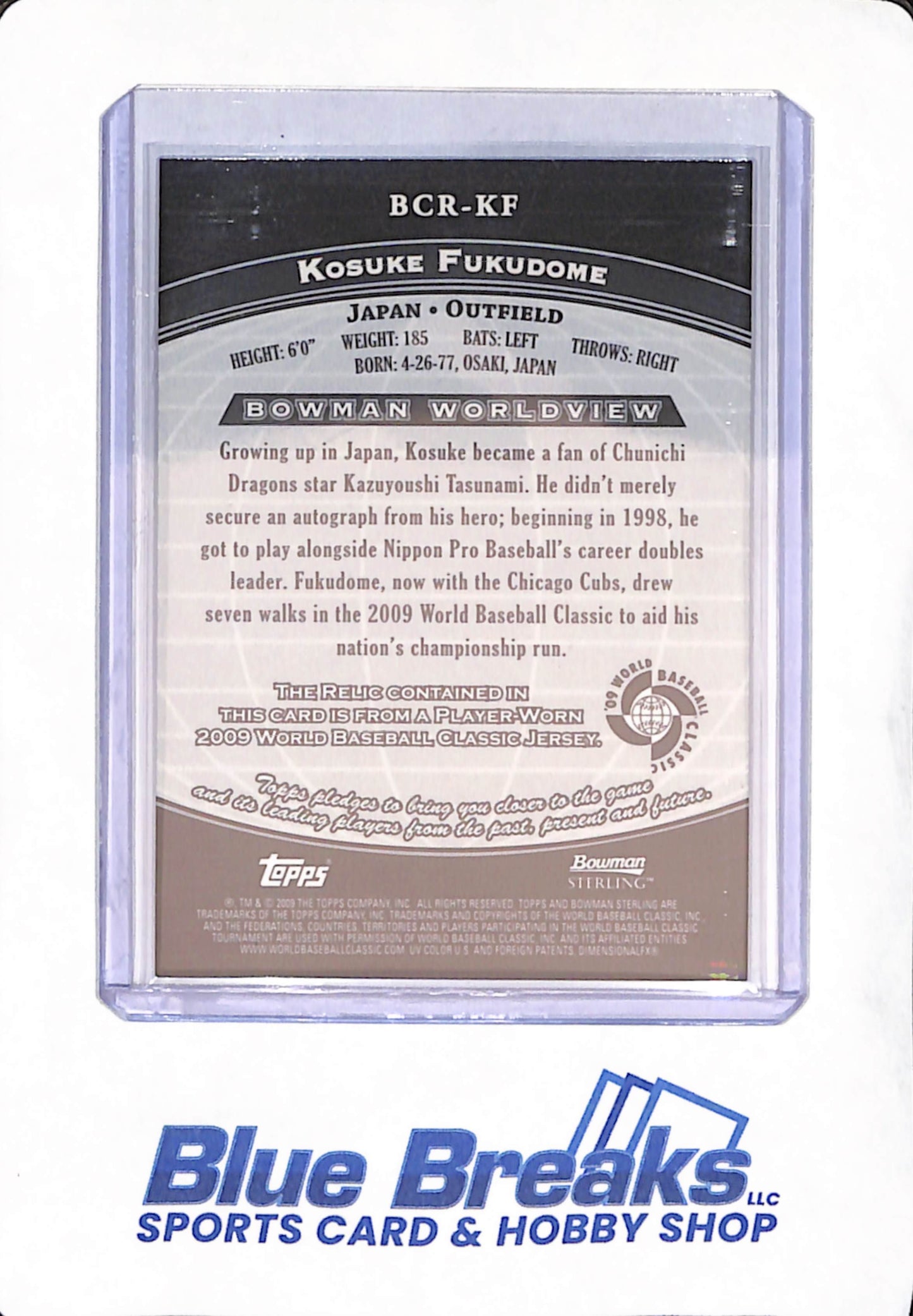 2009 Topps Bowman Sterling - Kosuke Fukudome - Japan - World Baseball Classic - Relic - #BCR-KF