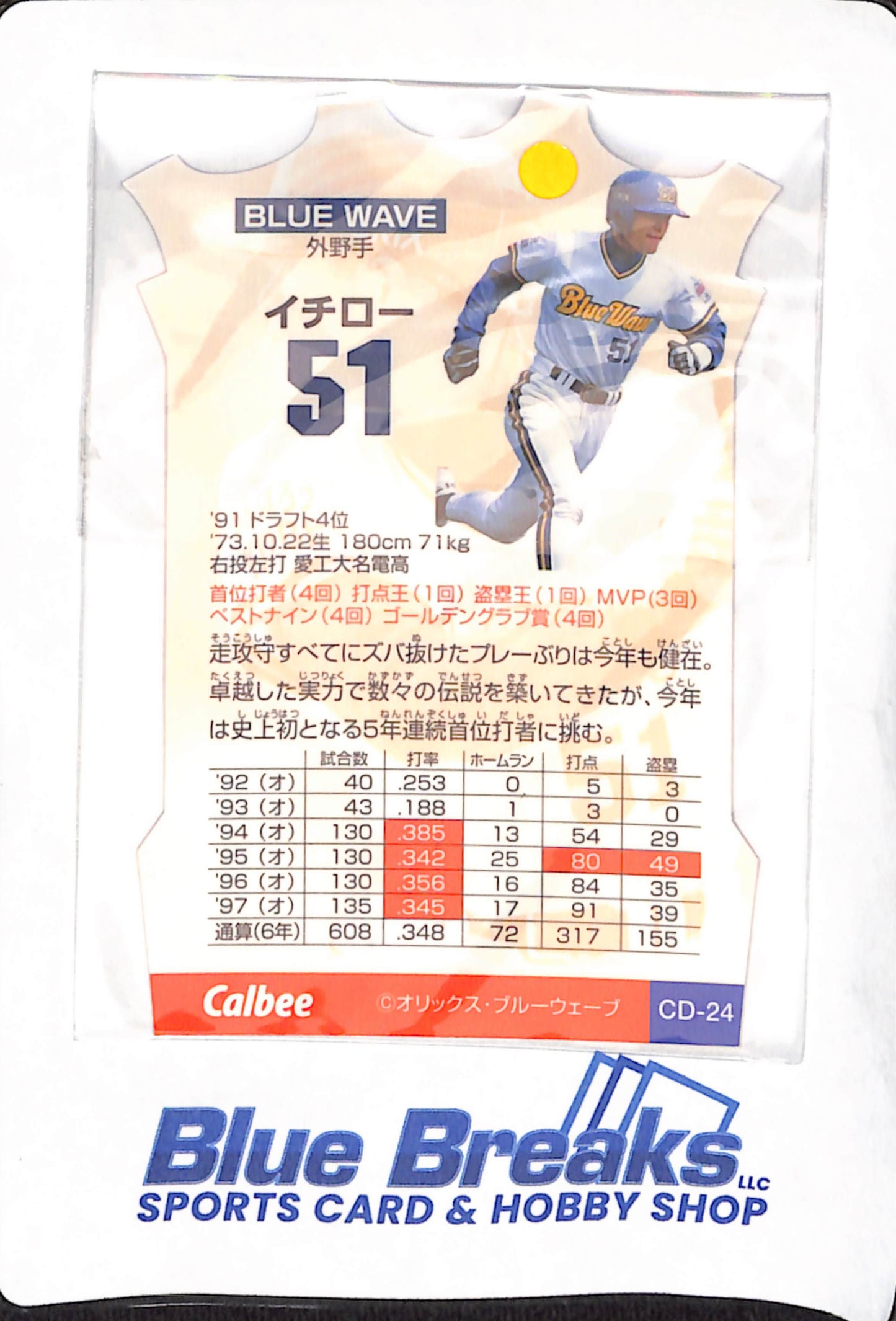 Calbee Cards Die-Cut - Ichiro Suzuki - Orix Blue Wave - Japanese - Baseball - #CD24
