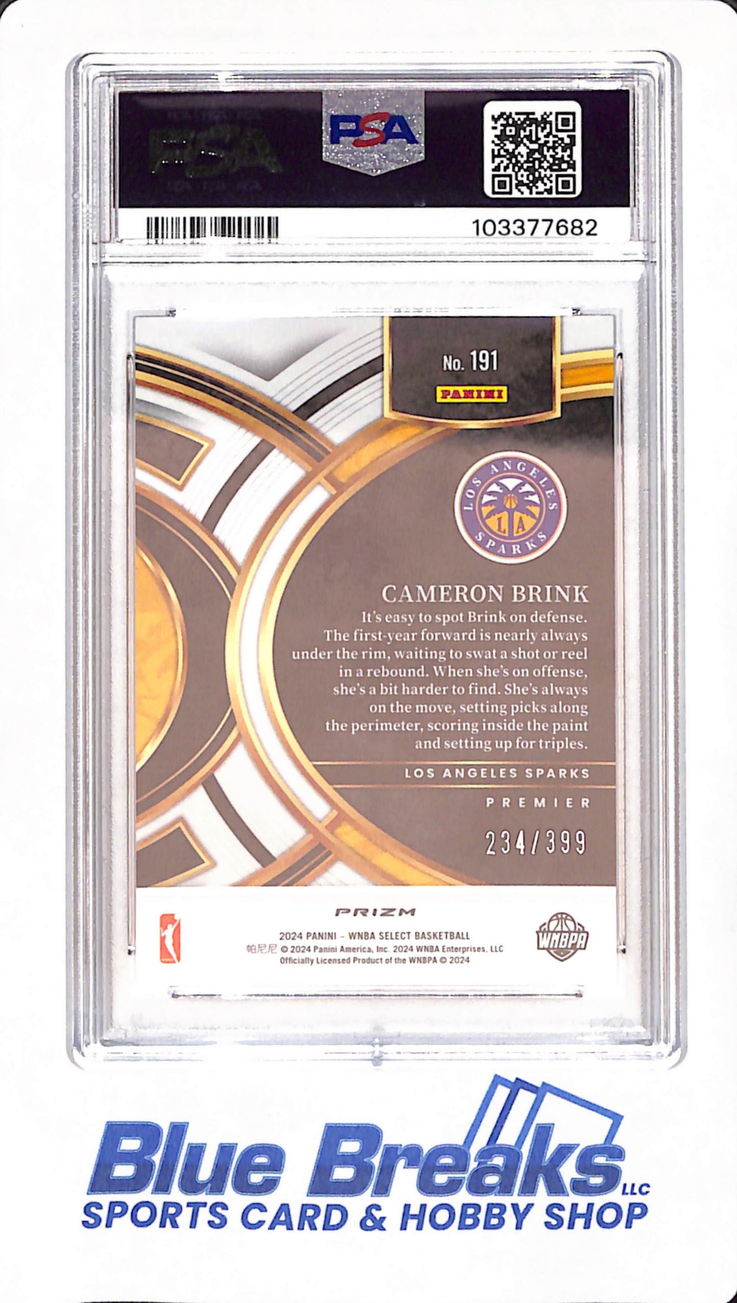2024 Select WNBA - Cameron Brink - Los Angeles Sparks - Basketball - Red & Blue Prizm - PSA GEM MT 10 = 234/399 - #191