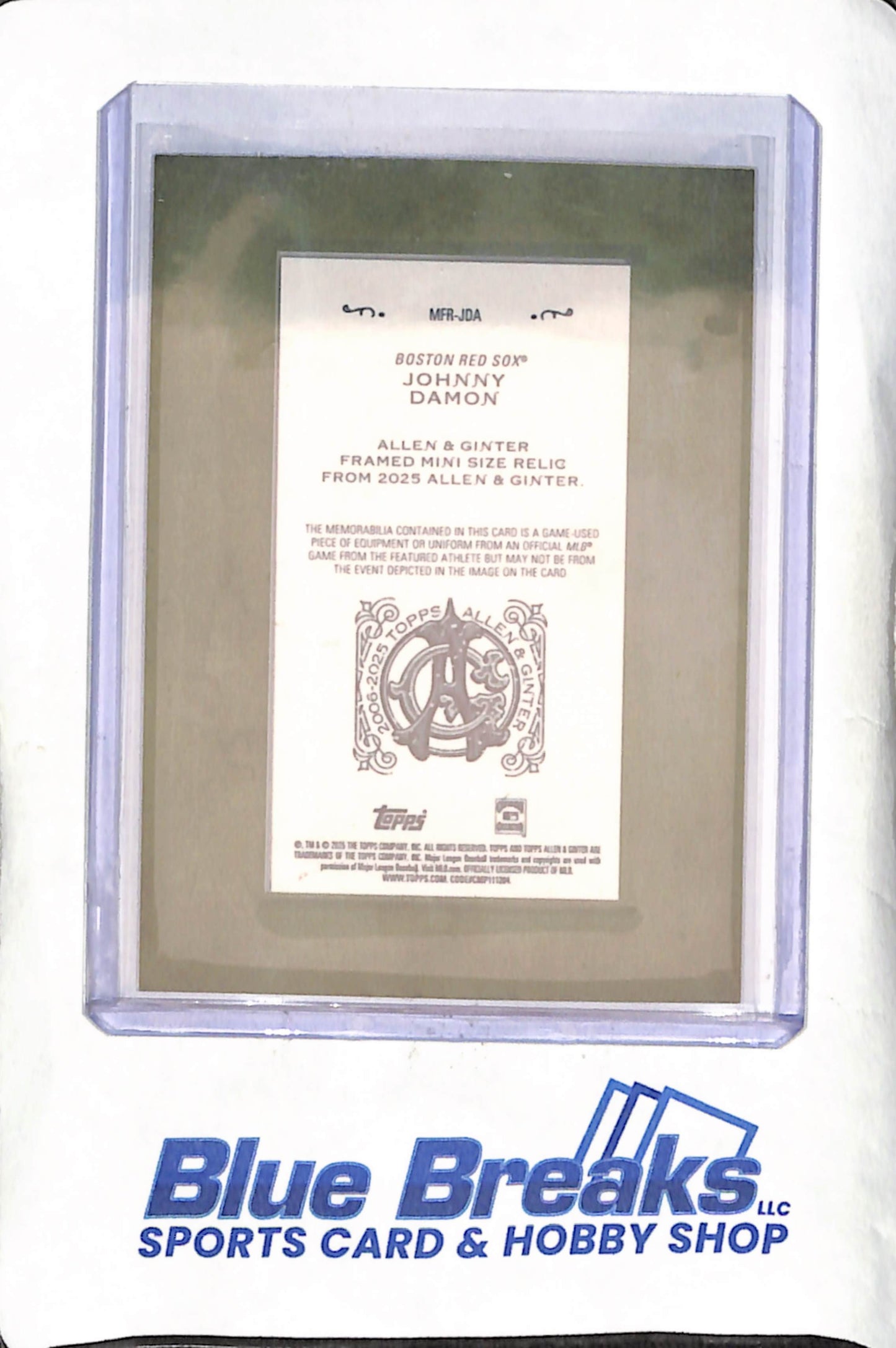 2025 Topps Allen & Ginter - Johnny Damon - Mini Frame Relic - Boston Red Sox - Baseball - #MFR-JDA