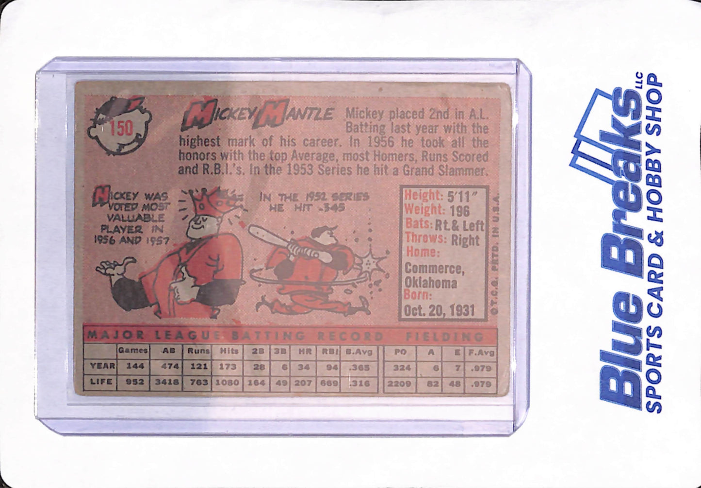 1958 Topps - Mickey Mantle - New York Yankees - Baseball - #150