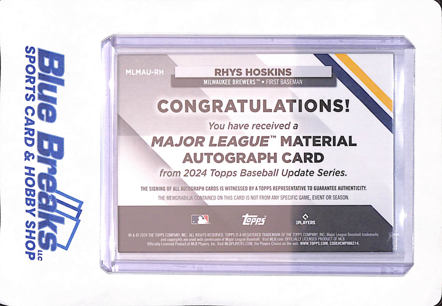 2024 Topps Rhys Hoskins - Milwaukee Brewers - Baseball - Auto - Relic - 13/50 - #MLMAU-RH