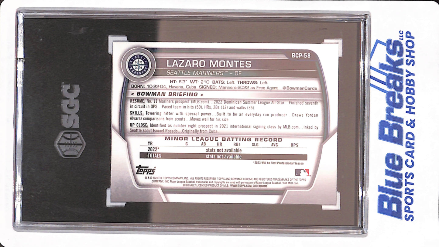 2023 Bowman Sapphire - Lazaro Montes - Seattle Mariners - Baseball - Bowman 1st - Chrome - Prospect - SGC 9 - #BCP-58