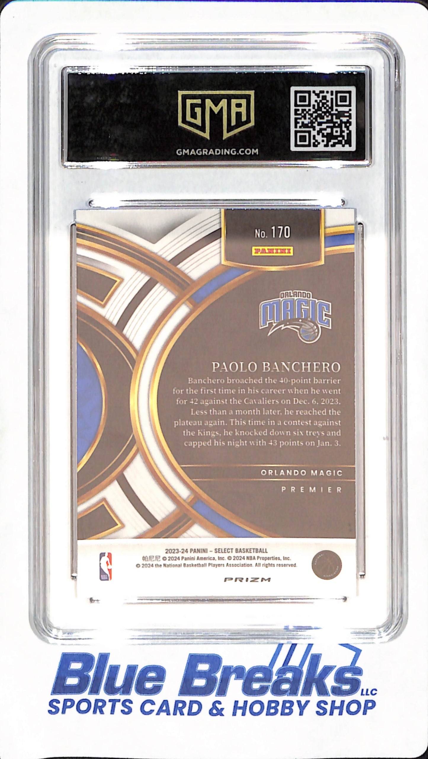 2023 Select - Paolo Banchero - Orlando Magic - Basketball - Premier Level - Blue - Cracked Ice - Prizm - GMA GEM MT 10 - #170