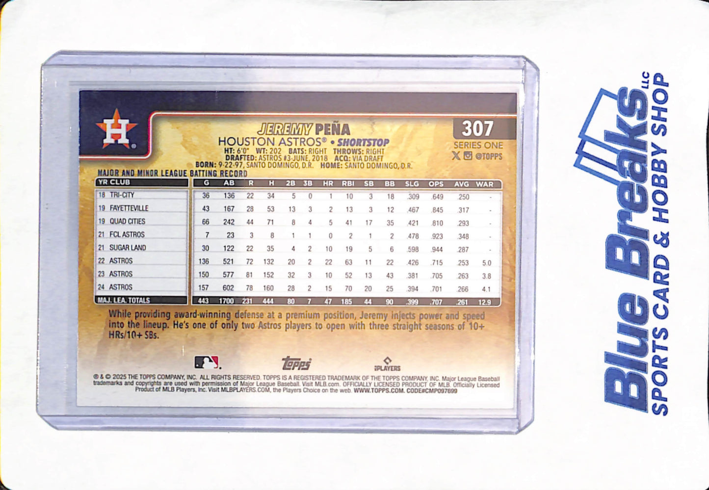 2025 Topps Series One - Jeremy Pena - Houston Astros - Baseball - Golden Mirror Image Variation - SSP - #307