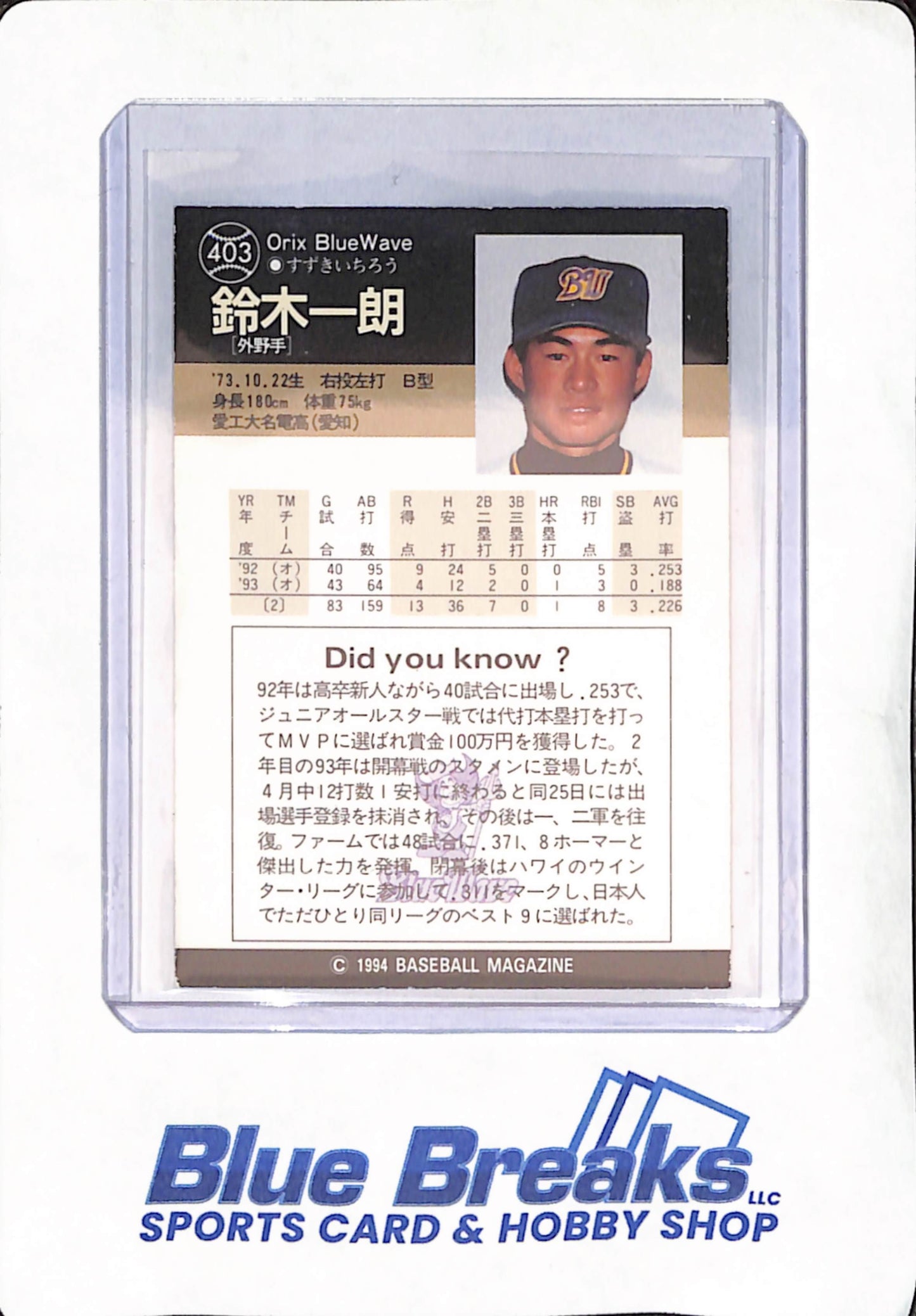 1994 Baseball Magazine - Ichiro Suzuki - Orix Blue Wave - Japanese - Baseball - #403
