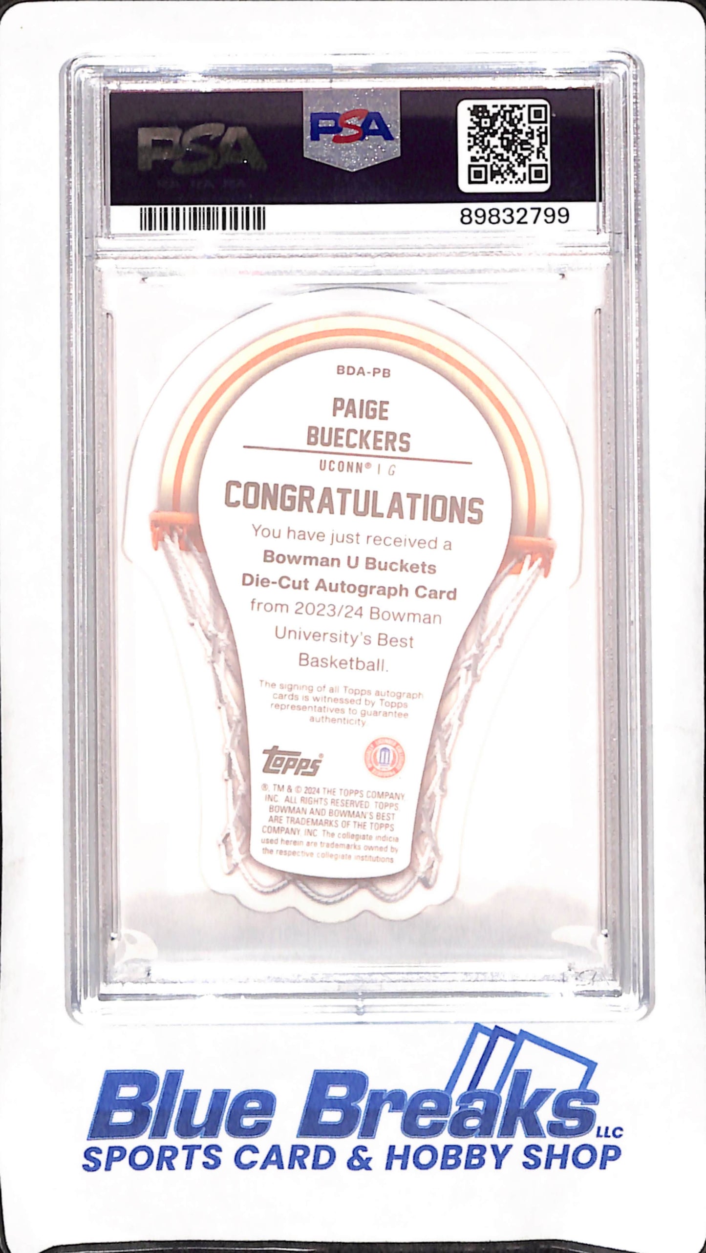 2023 Bowman U Best - Paige Bueckers - Buckets Die-Cut - Autograph - 69/75 - PSA 9/Auto 10 - University of Connecticut - Basketball - #BDA-PB