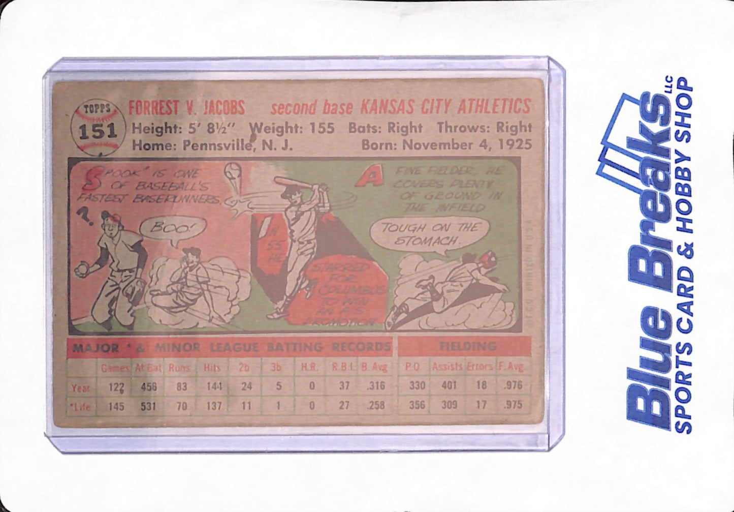 1956 Topps - Forrest "Spook" Jacobs - Kansas City Athletics - Baseball - #151