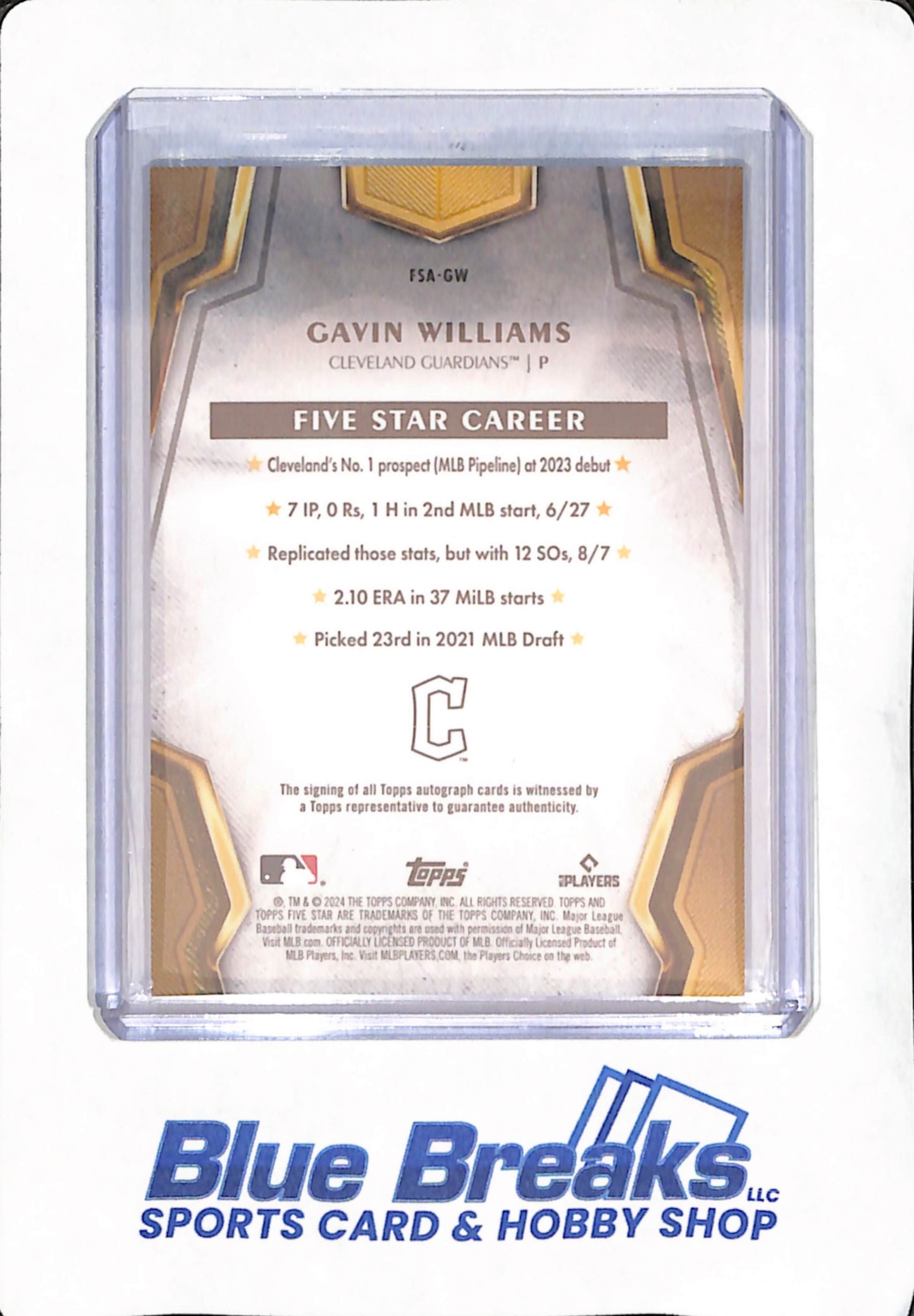 2024 Topps Five Star - Gavin Williams - Cleveland Guardians - Baseball - Autograph - RC - #FSA-GW