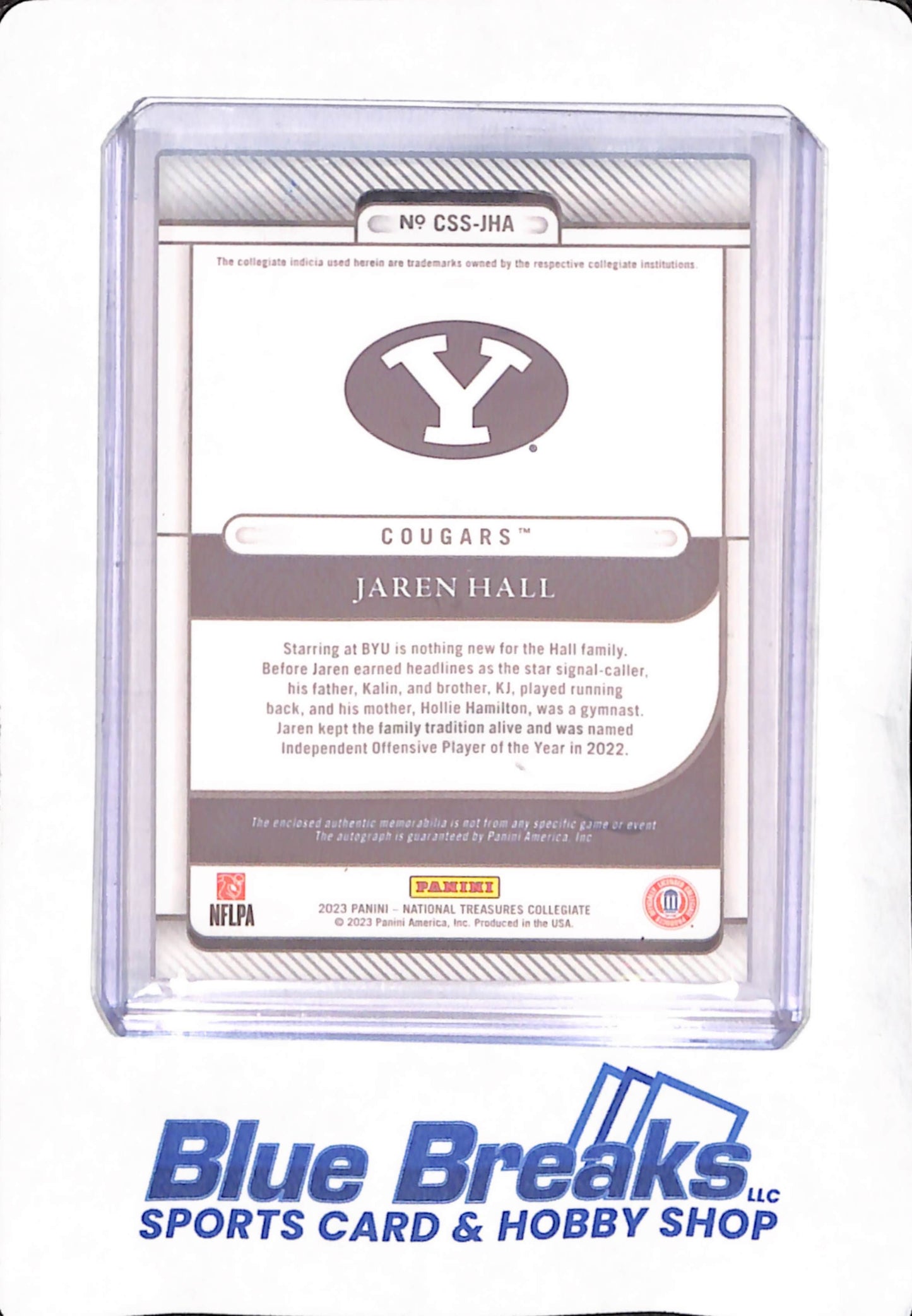 2023 Panini National Treasures Collegiate - Jaren Hall - Brigham Young University Cougars - Football - Autograph - Relic - College Silhouettes Signatures - 35/99 - #CSS-JHA