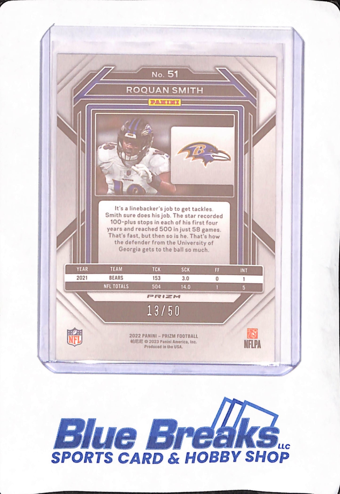 2022 Panini Prizm - Roquan Smith - Baltimore Ravens - Football - Red Disco - 13/50 - #51