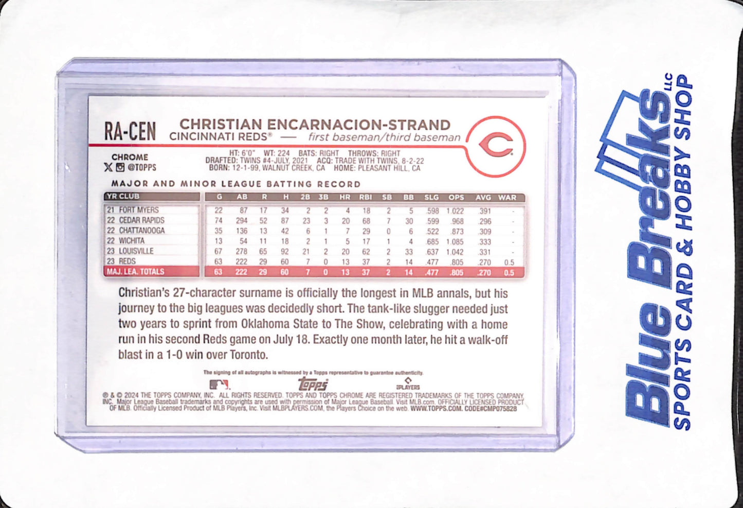 2024 Topps Chrome - Christian Encarnacion-Strand - Cincinnati Reds - Baseball - Autograph - RC - #RA-CEN