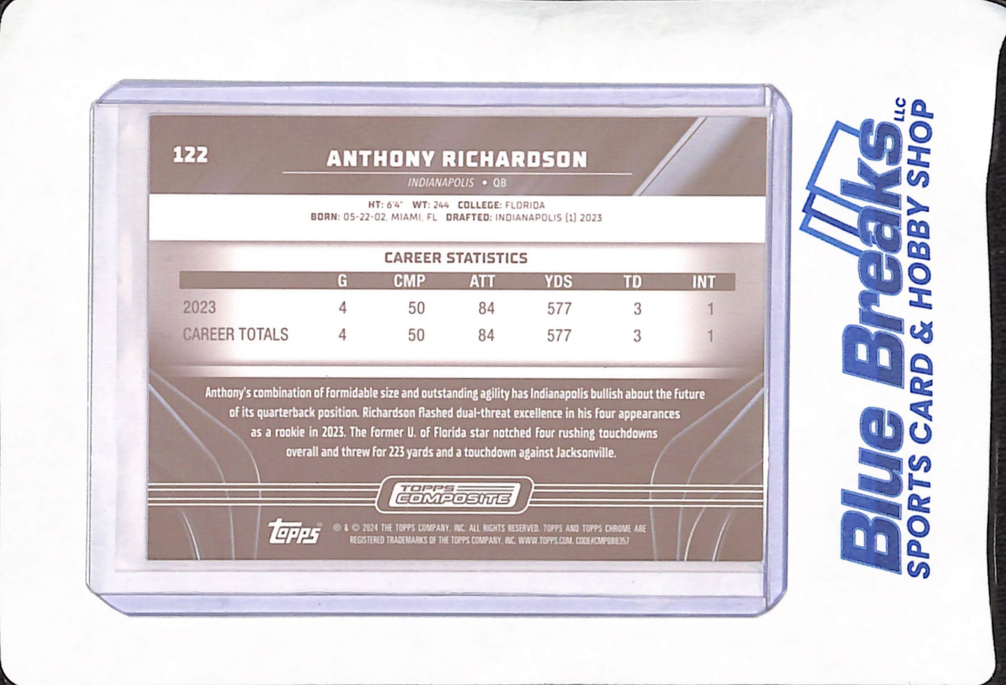 2024 Topps Composite Chrome Black - Anthony Richardson - Indianapolis Colts - Football - RC - 45/50 - #122