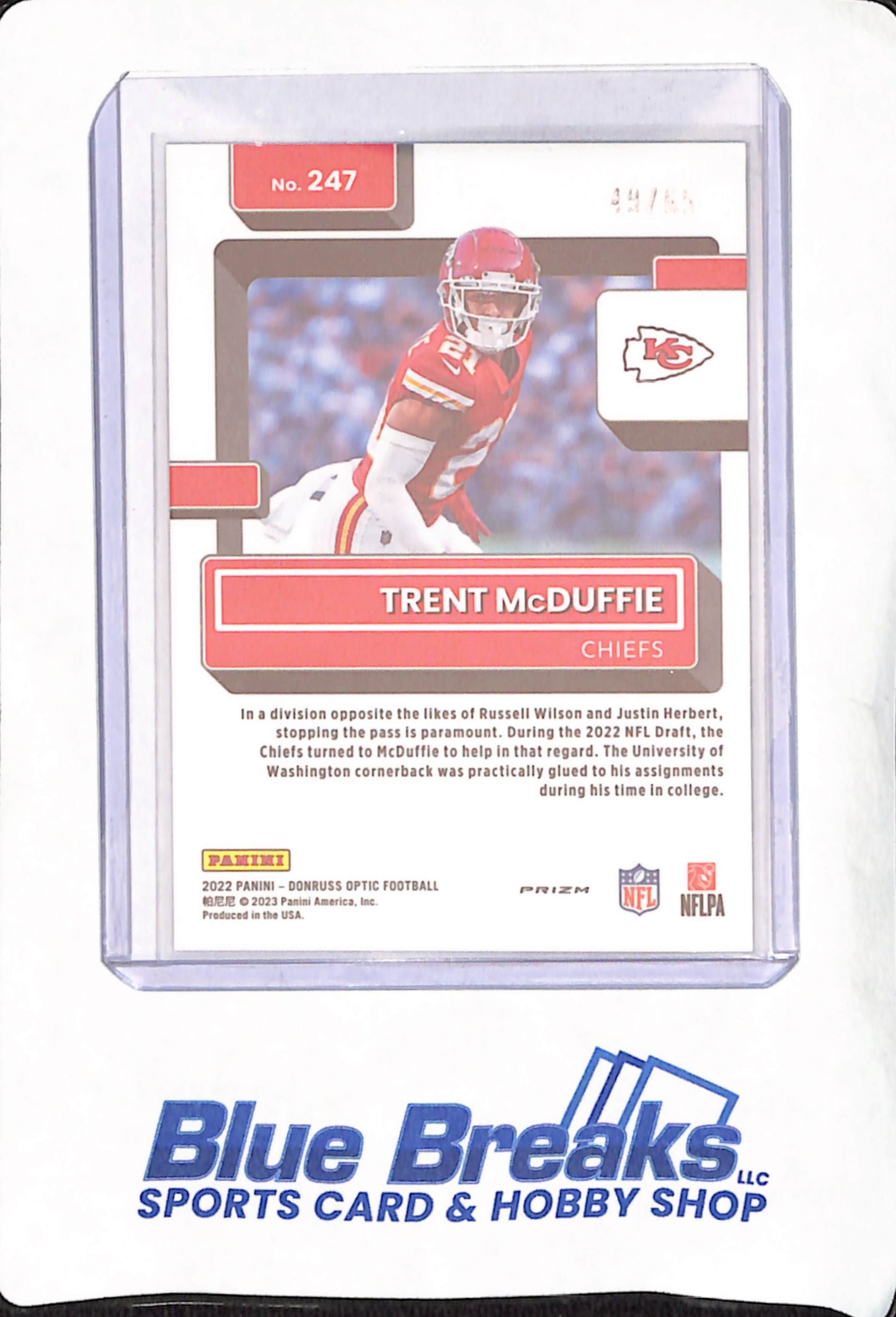2022 Panini Donruss Optic - Trent McDuffie - Kansas City Chiefs - Football - Electricity - Rated Rookie - 49/65 - #247