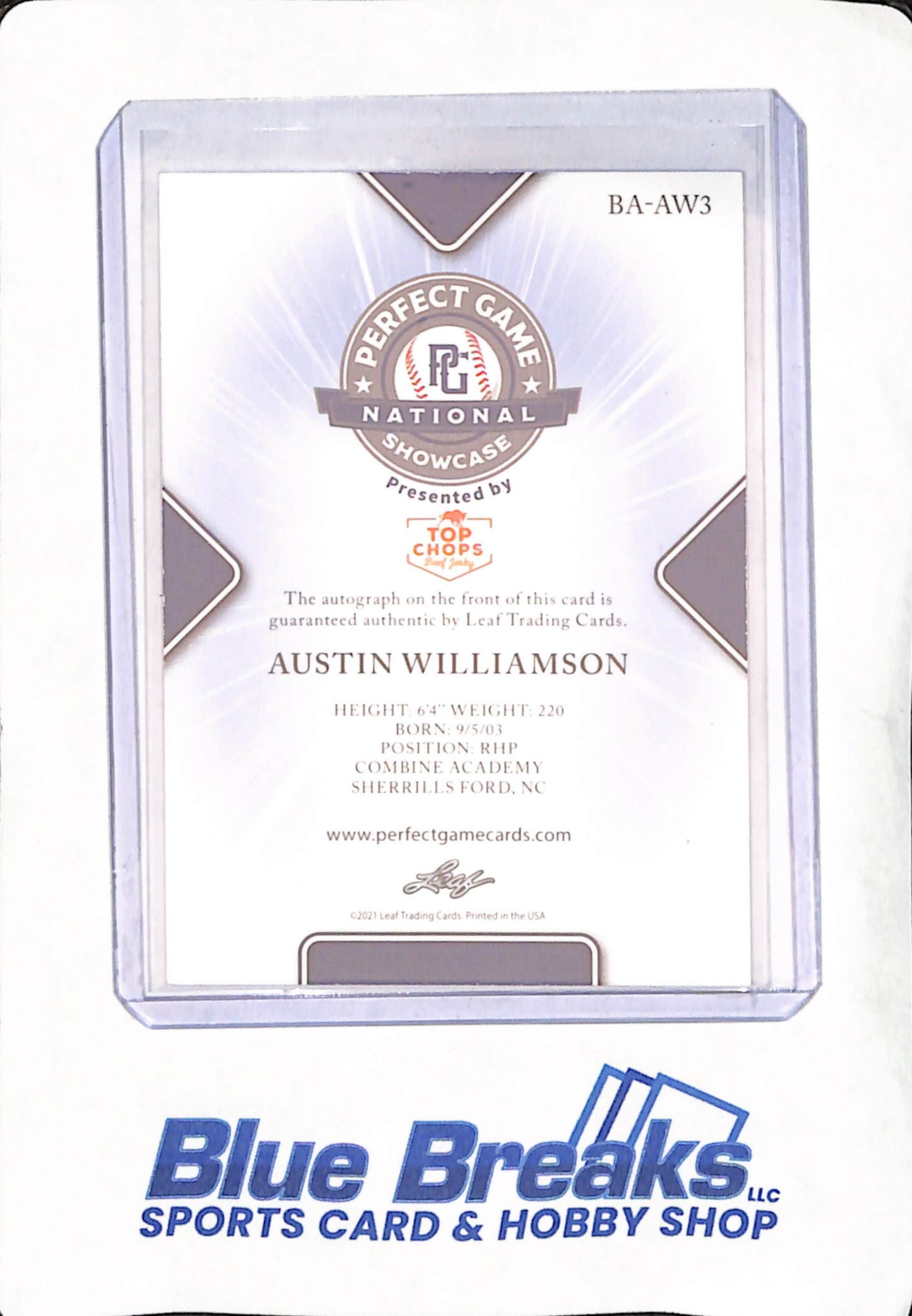 2021 Leaf - Perfect Game - Austin Williamson - Combine Academy - Baseball - National Showcase - 25/30 - #BA-AW3