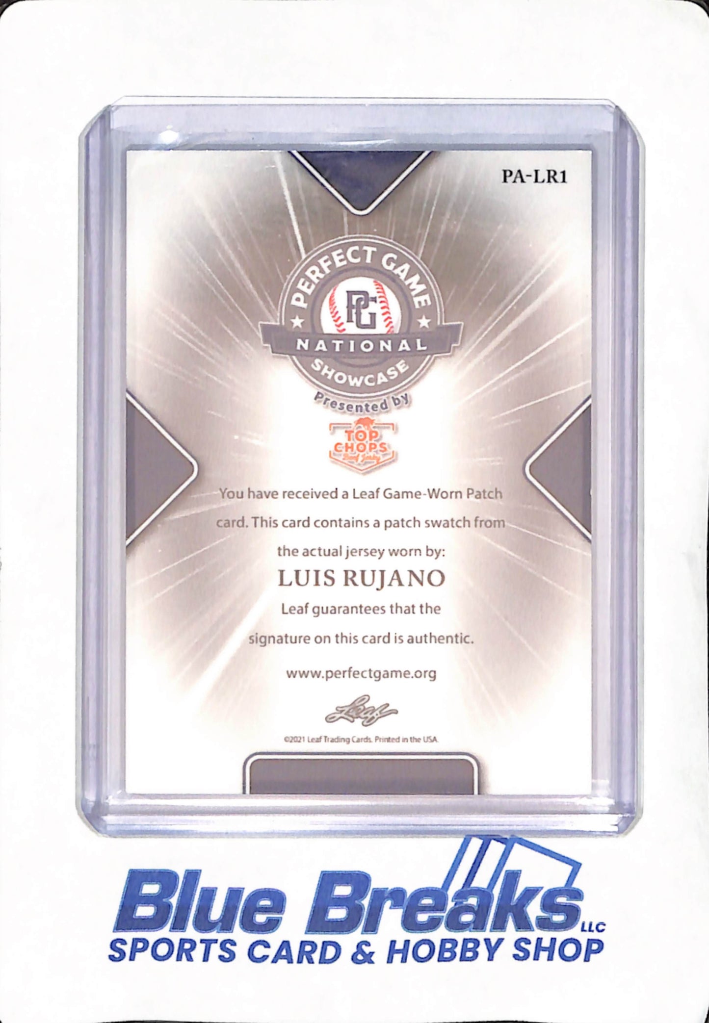 2021 Leaf - Perfect Game - Luis Rujano - National Showcase - Baseball - Autograph - Relic - 1/20 - #PA/LR1