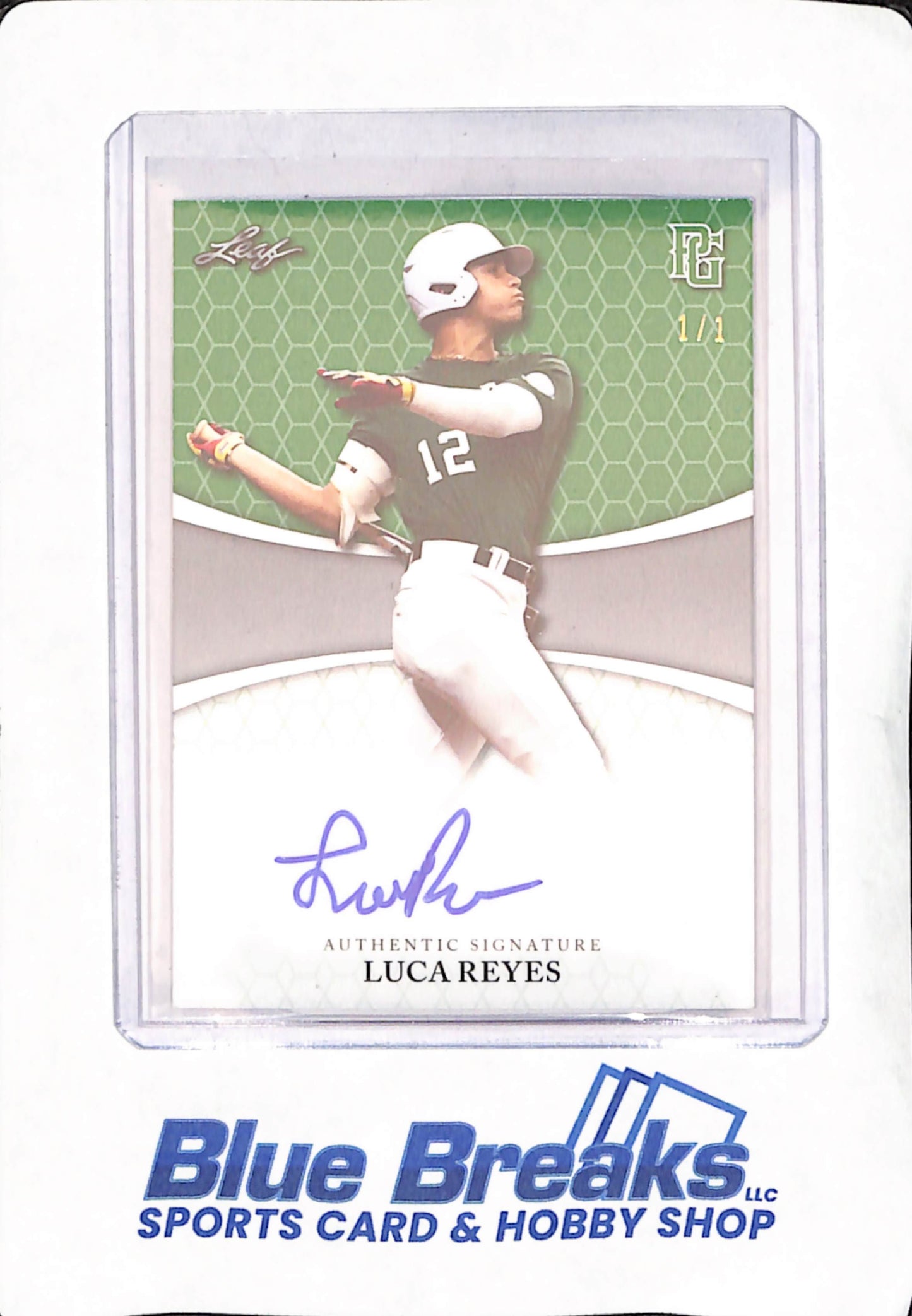 2022 Leaf - Perfect Game - Luca Reyes - National Showcase - Baseball - Autograph - Blank Back - Green - 1/1