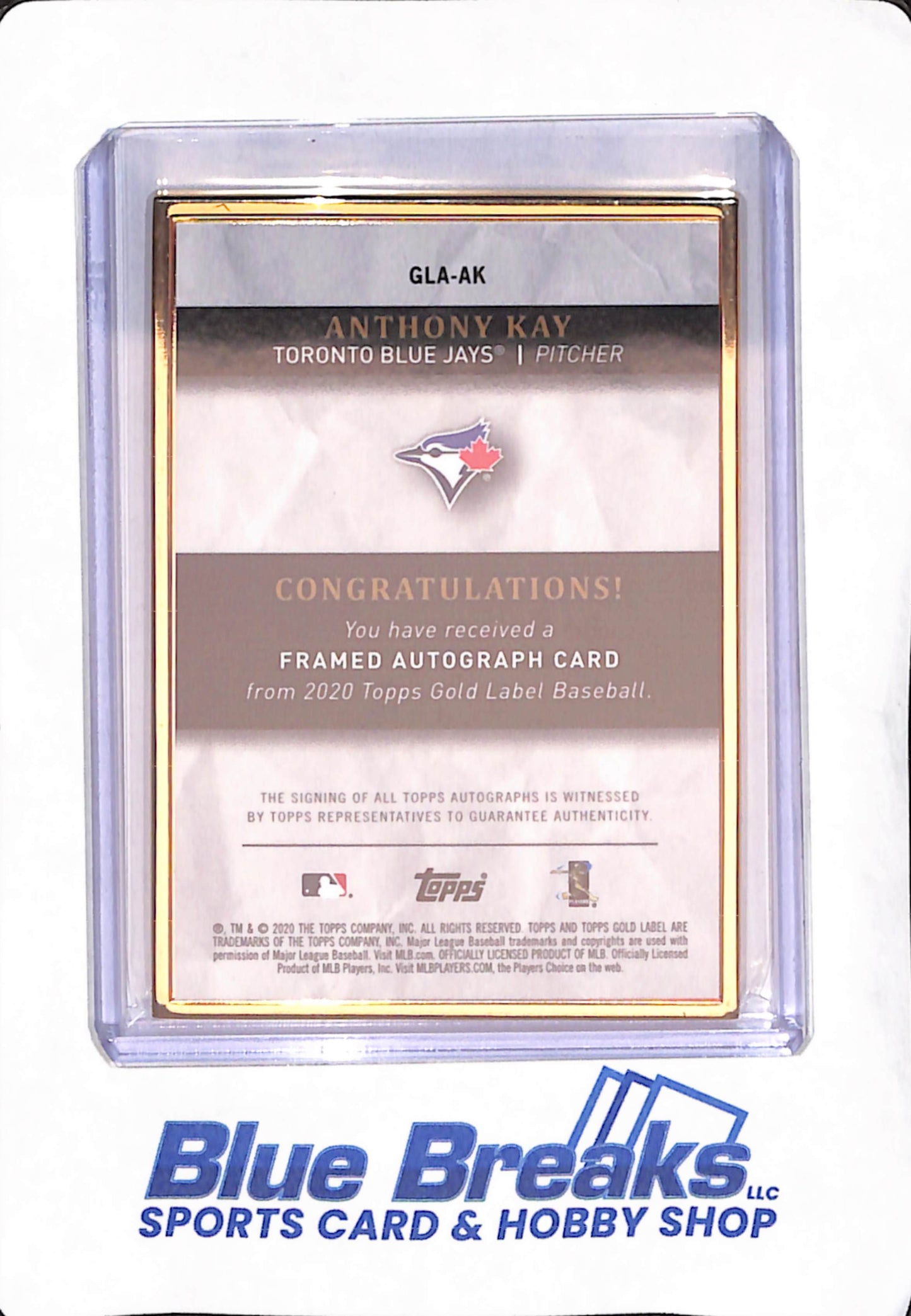 2020 Topps Gold Label - Anthony Kay - Toronto Blue Jays - Baseball - Autograph - RC - #GLA-AK